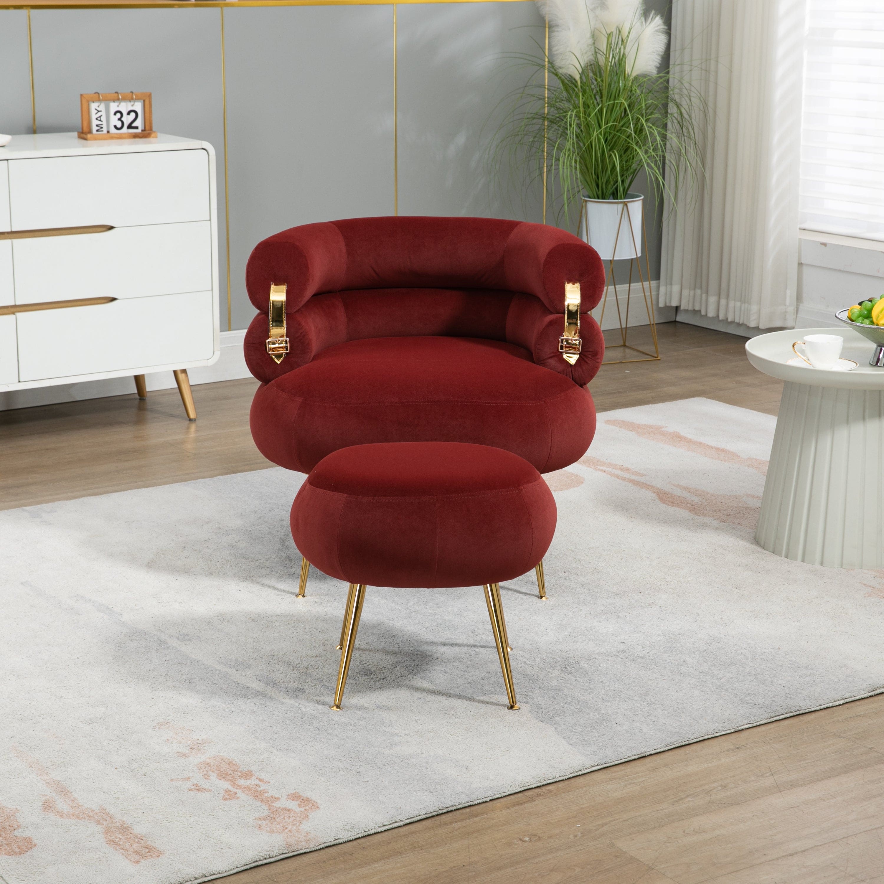 COOLMORE Velvet Accent Chair Modern Upholstered Armchair Tufted Chair with Metal Frame, Single Leisure Chairs  for Living Room Bedroom