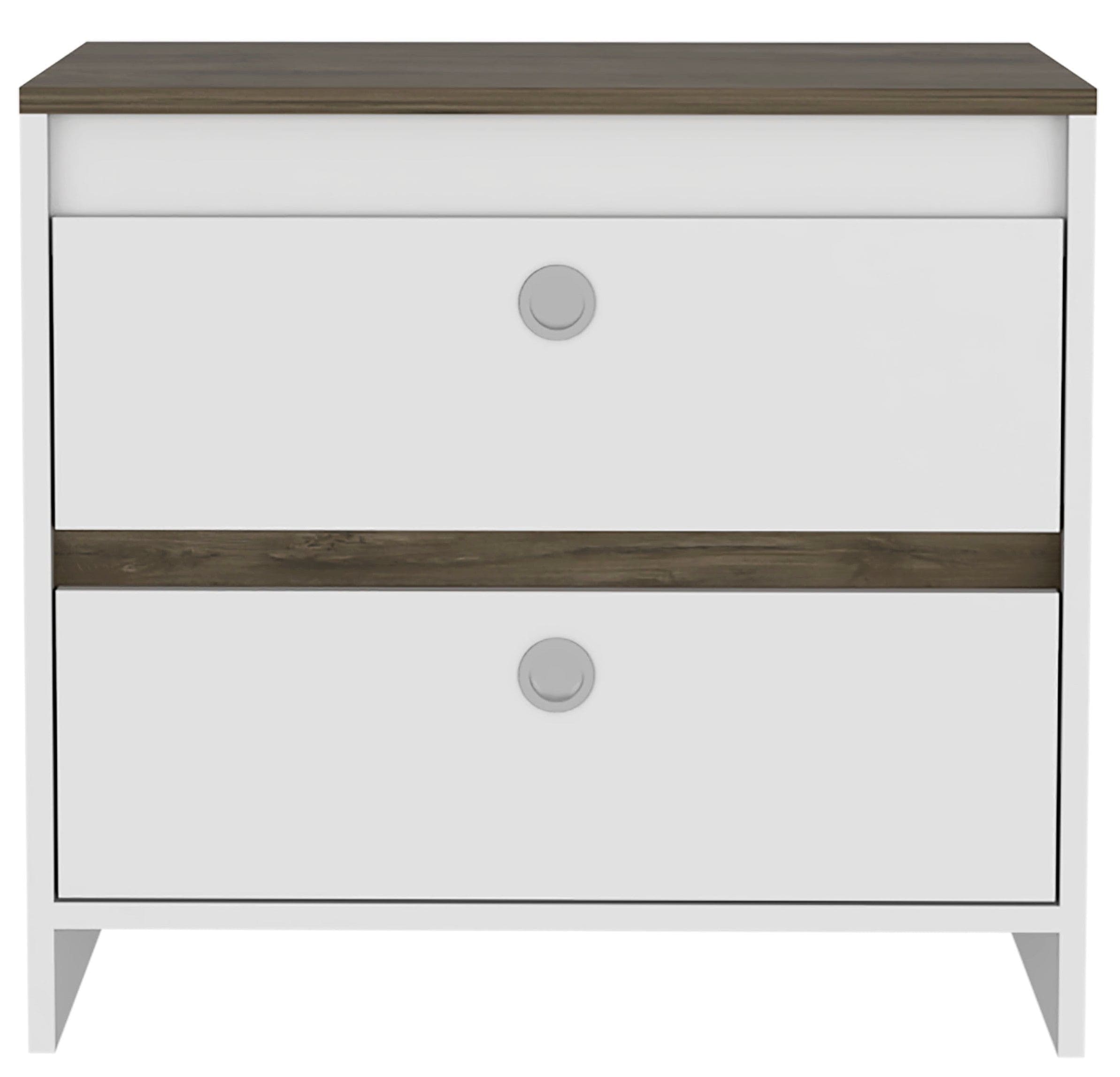 Otom Nightstand , Superior Top, One Open Shelf, One Drawer, Four Legs -Smokey Oak / White