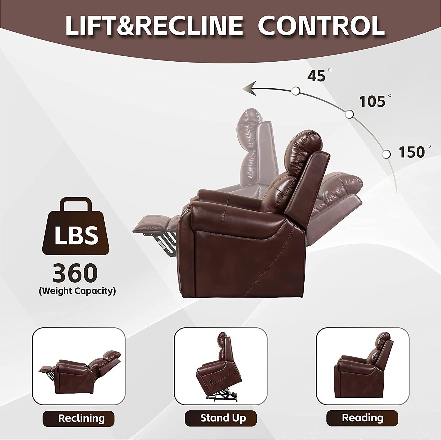 Lehboson Lift Chair Recliners, Electric Power Recliner Chair Sofa for Elderly, (Common, Red Brown)