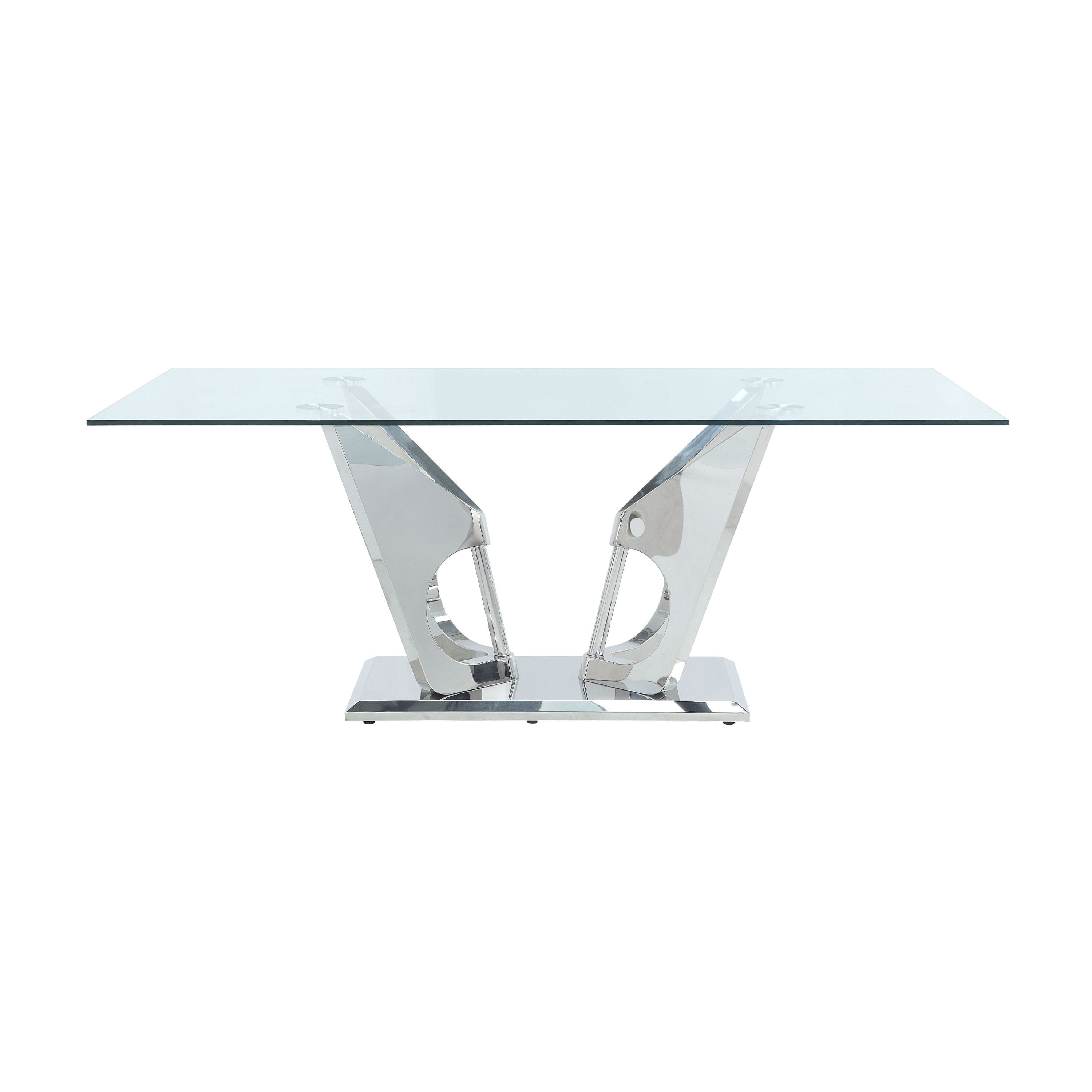 ACME Azriel Dining Table, Clear Glass & Mirrored Silver Finish DN01191