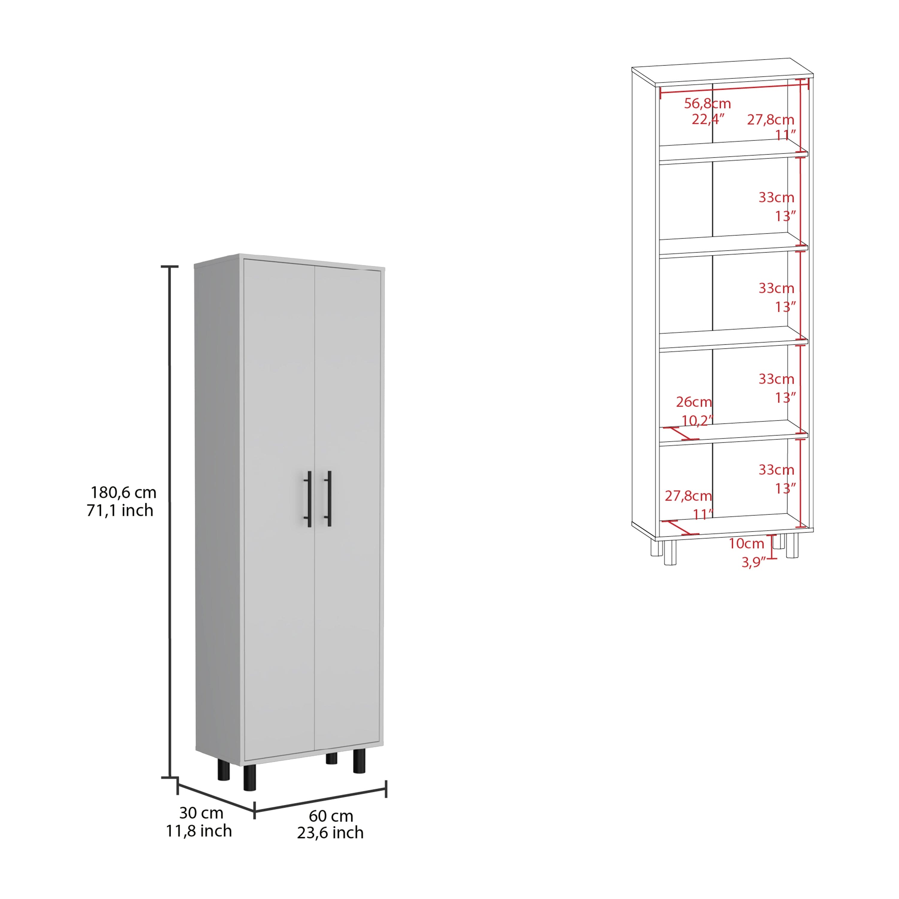 Multistorage Manacor, Five Shelves, White Finish