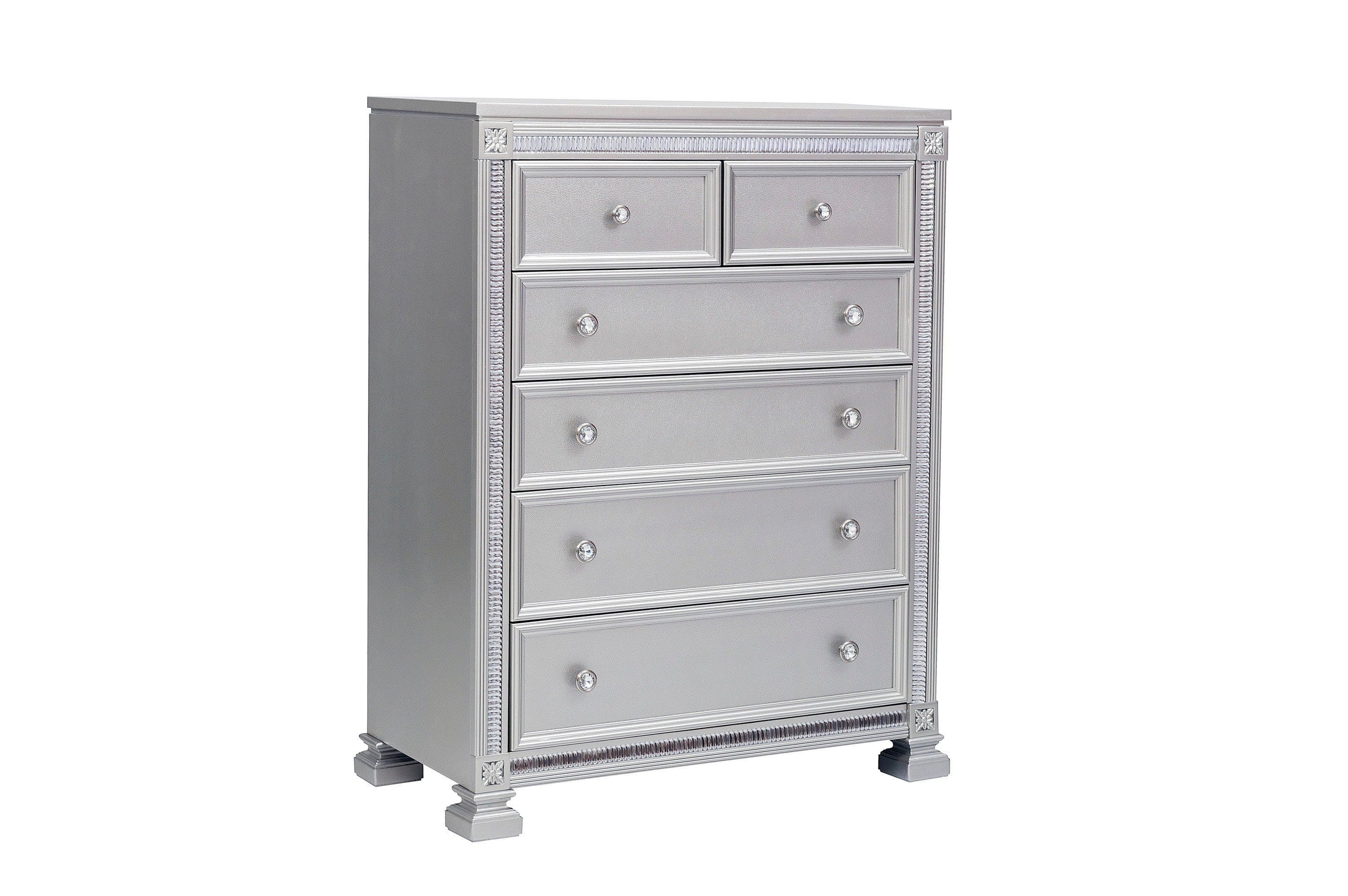 Glamorous Modern Design 1pc Chest of 6x Storage Drawers Faux Crystals Knobs Silver Finish Bedroom Furniture