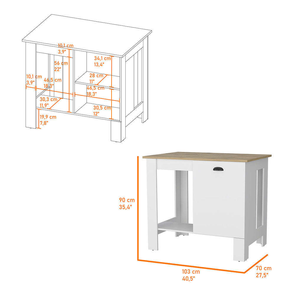 Vancouver 1-Door Kitchen Island with Open Shelf White and Macadamia