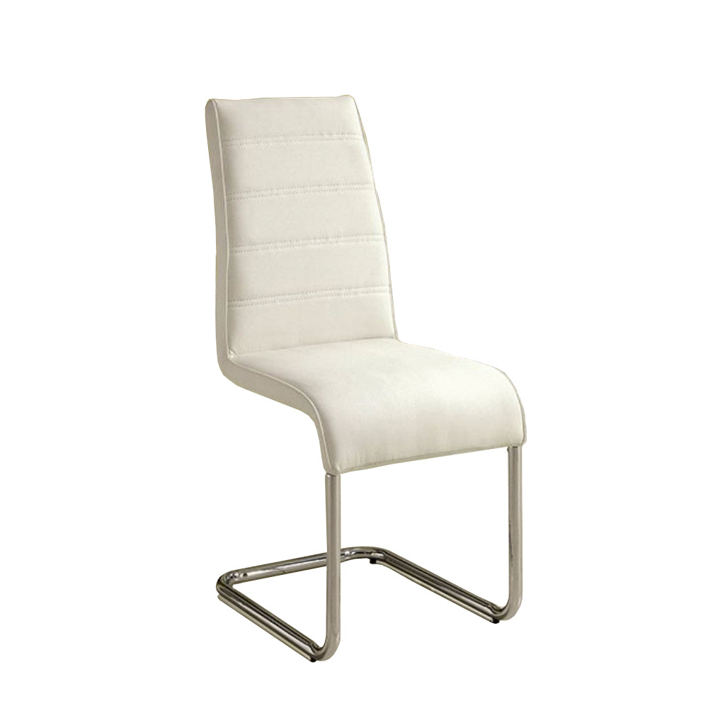 Contemporary White Padded Leatherette 2pc Side Chairs Set of 2 Chairs Kitchen Dining Room Metal Chrome Legs