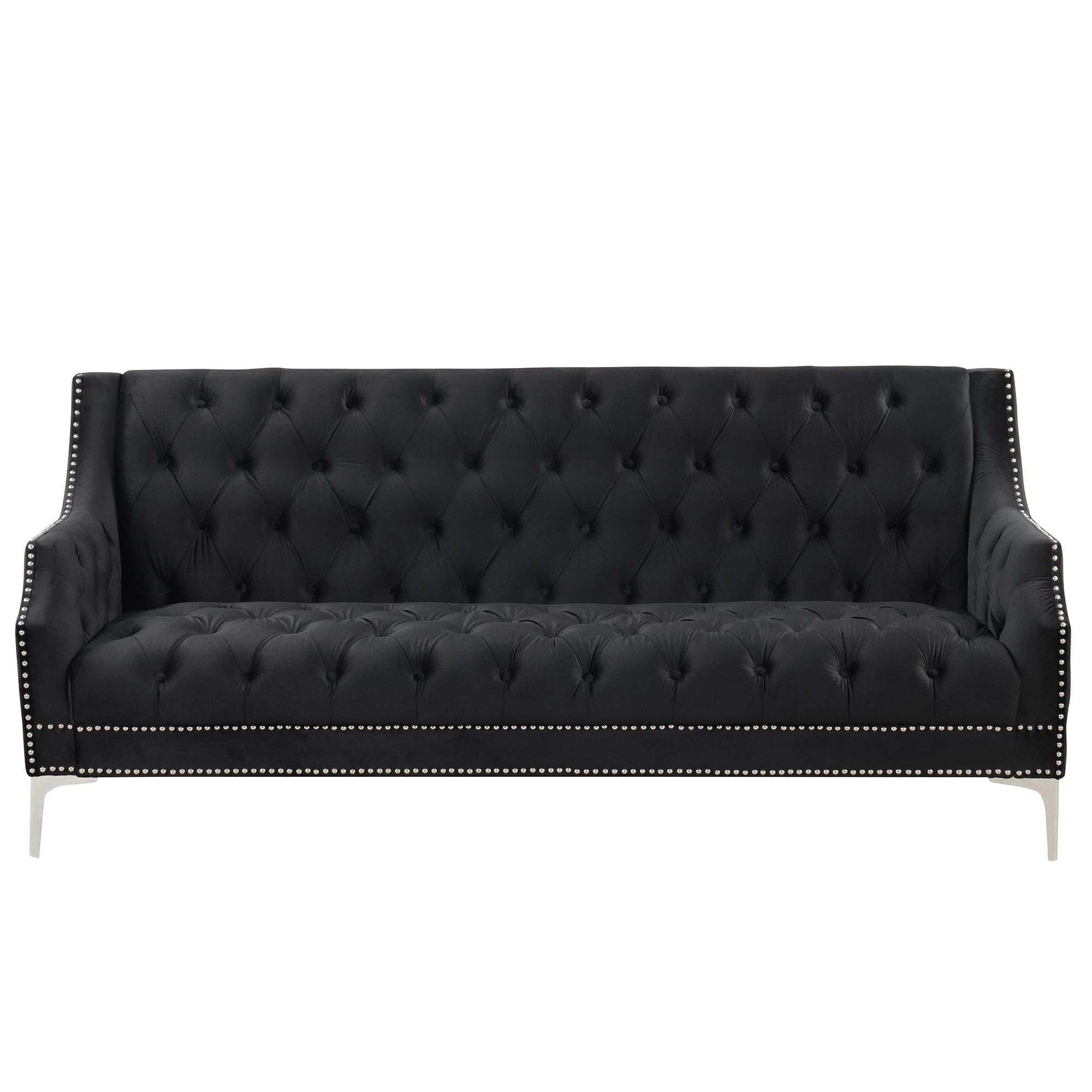 78" Modern Sofa Dutch Plush Upholstered Sofa with Metal Legs, Button Tufted Back Black