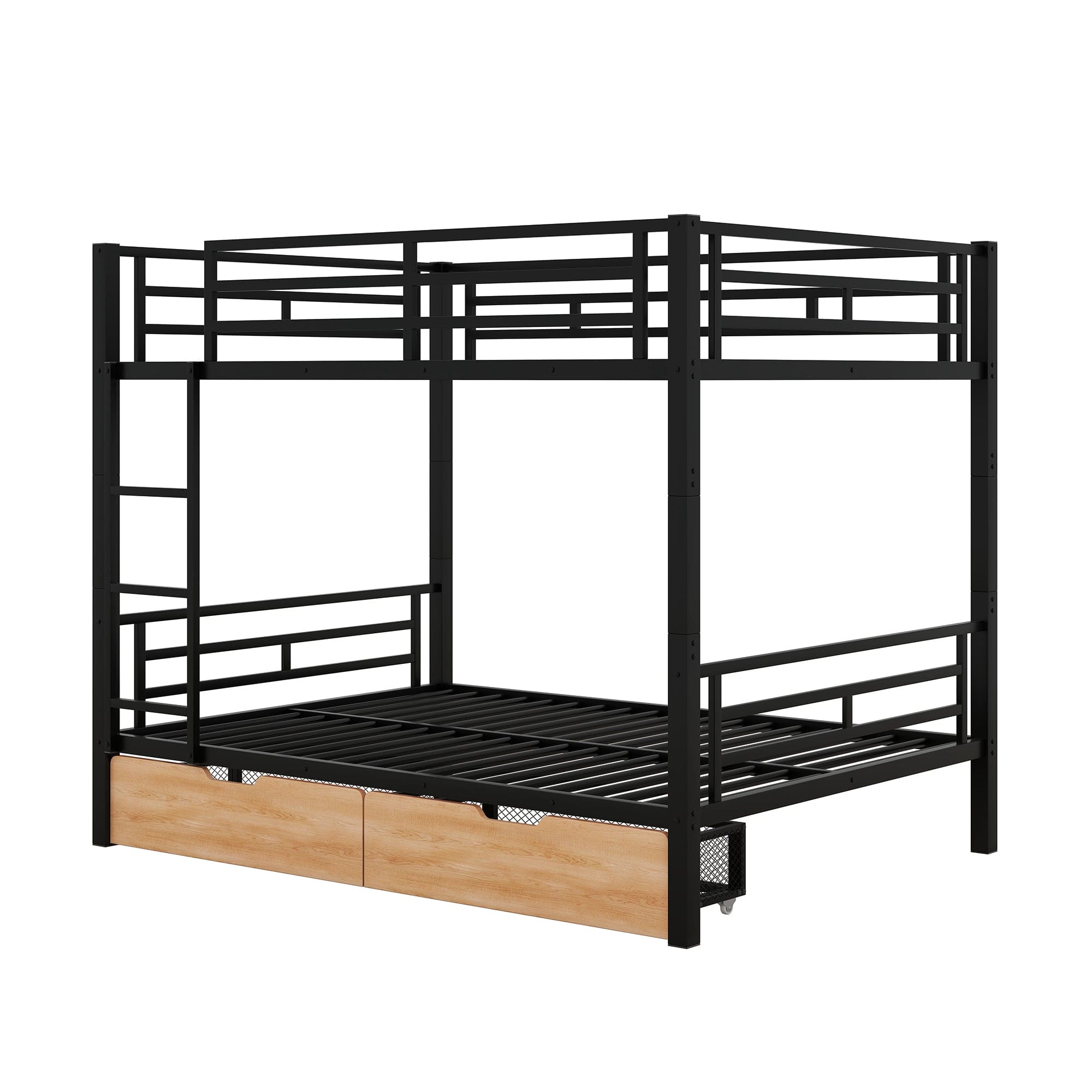 Metal Full Size Convertible Bunk Bed with 2 Drawers, Black