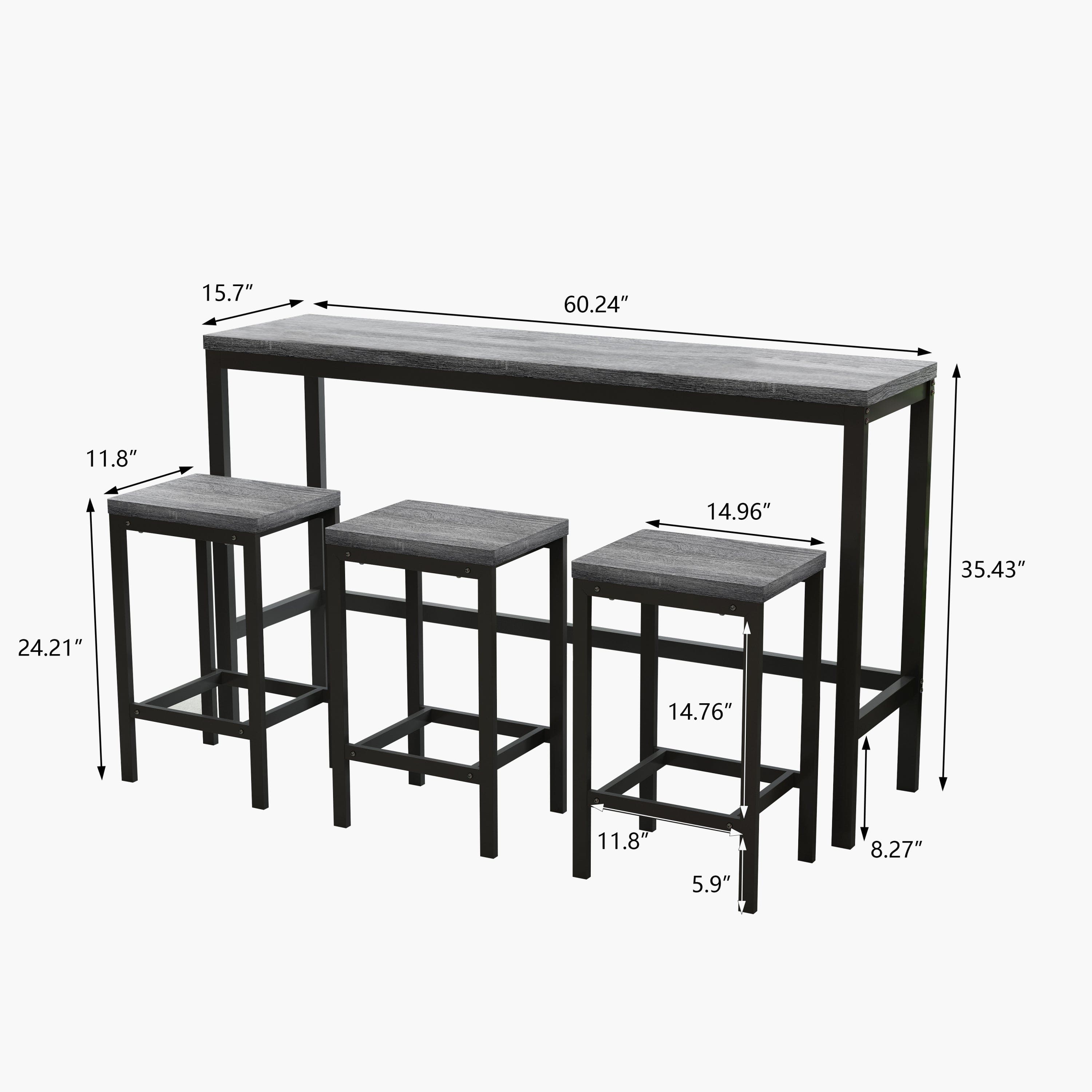 Modern Design Kitchen Dining Table, Pub Table, Long Dining Table Set with 3 Stools, Easy Assembly, Gray (Same SKU:W75753845)