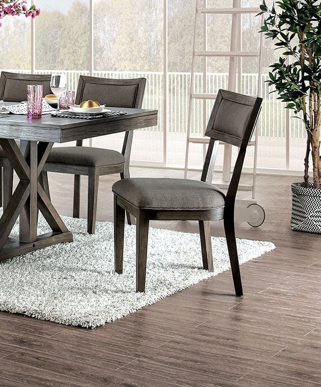 Rustic Grey Solid wood 2pc Dining Chairs Fabric Upholstered Seat Back Curved Dining Room Furniture