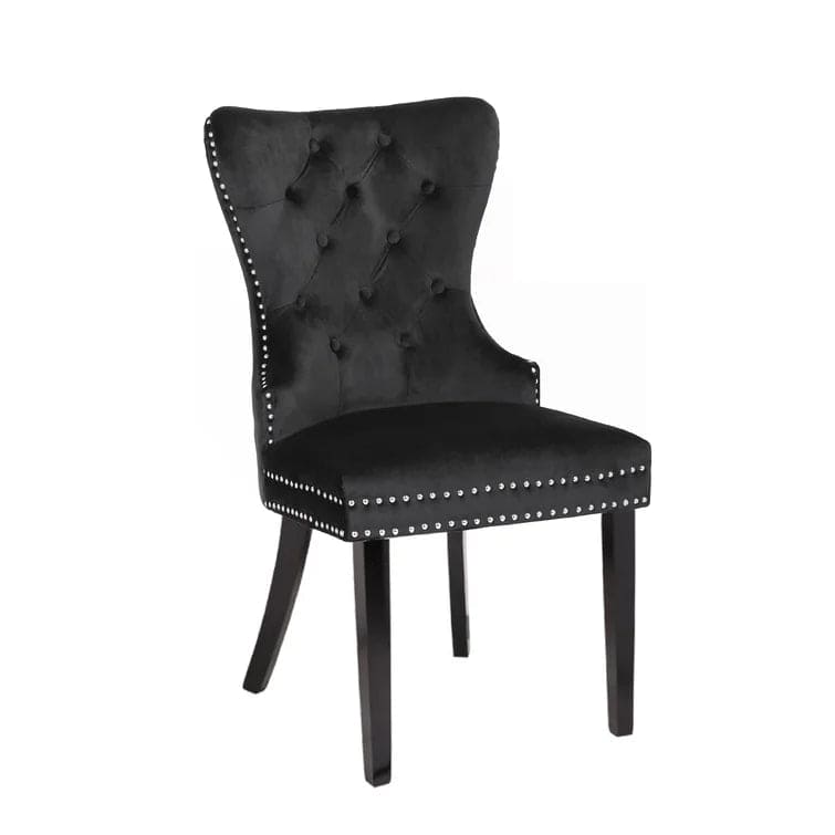 Erica 2 Piece Wood Legs Dinning Chair Finish with Velvet Fabric in Black