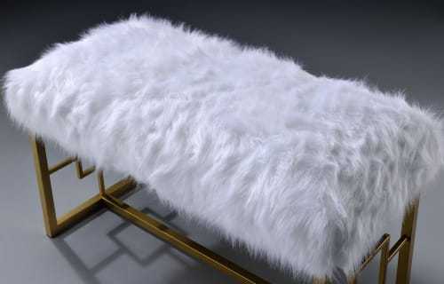 ACME Bagley II Bench in White Faux Fur & Gold 96451