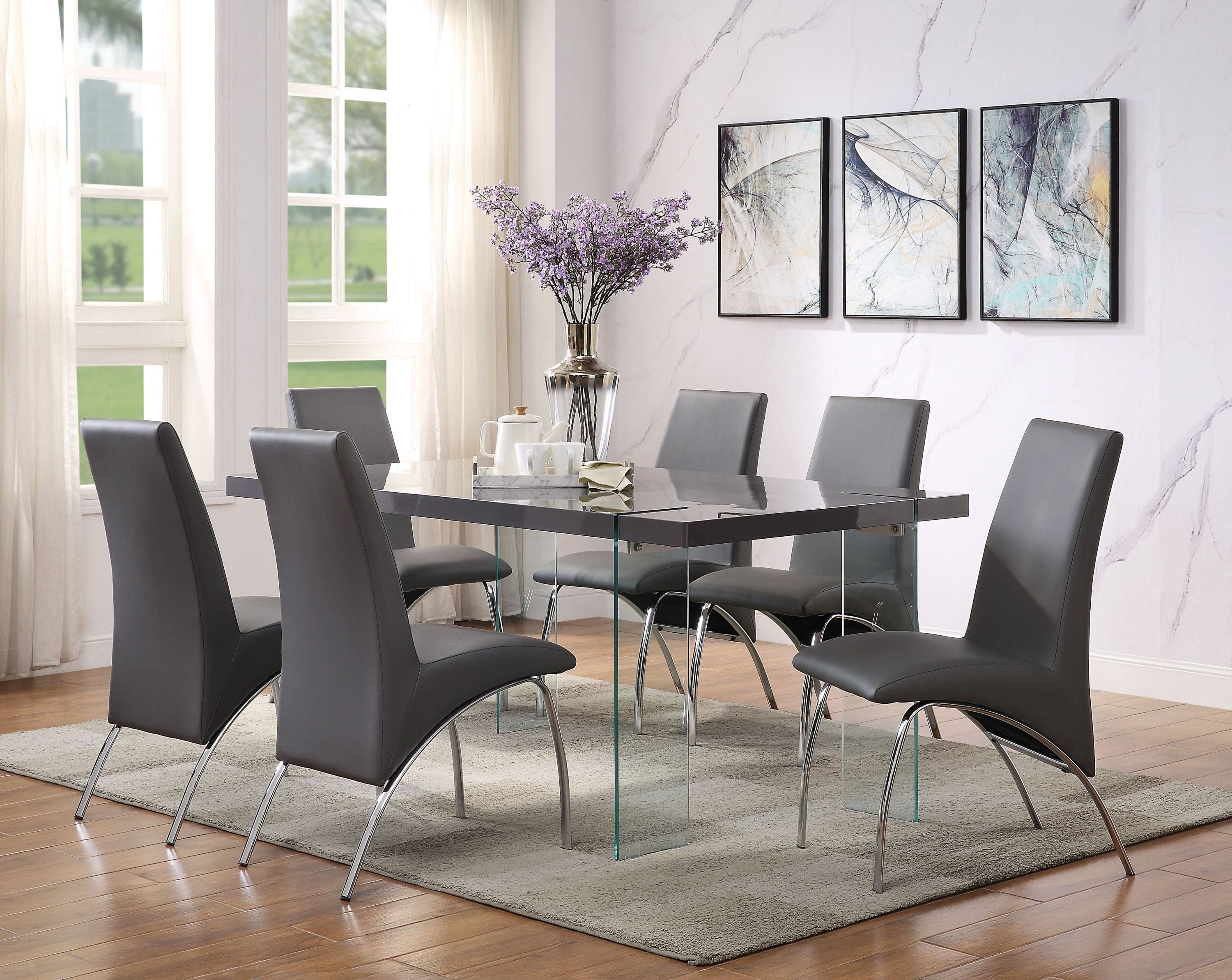 ACME Noland Dining Table, Gray High Gloss & Clear Glass (1Set/2Ctn) 72190