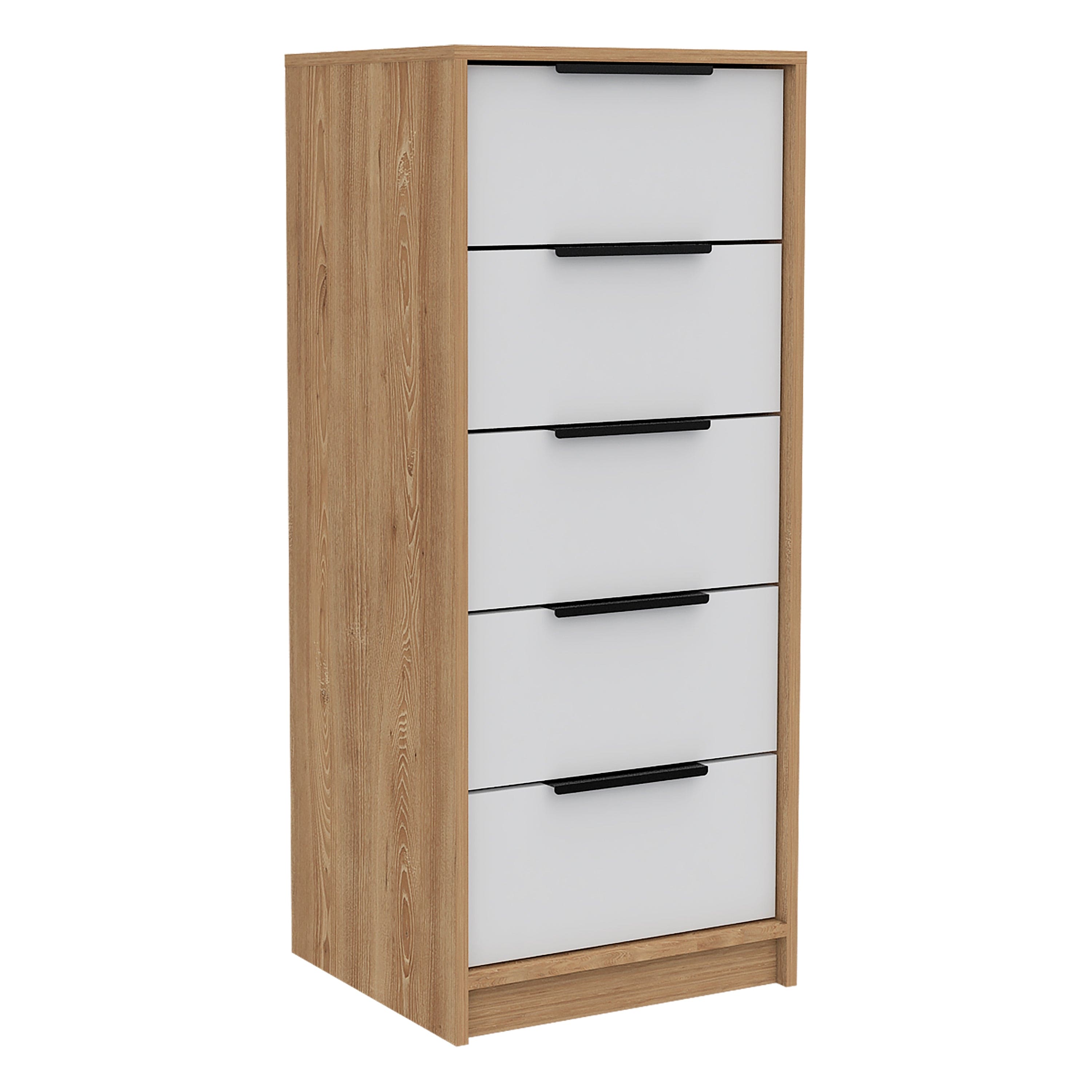 5 Drawers Dresser Maryland, Metal Handle, White / Pine Finish