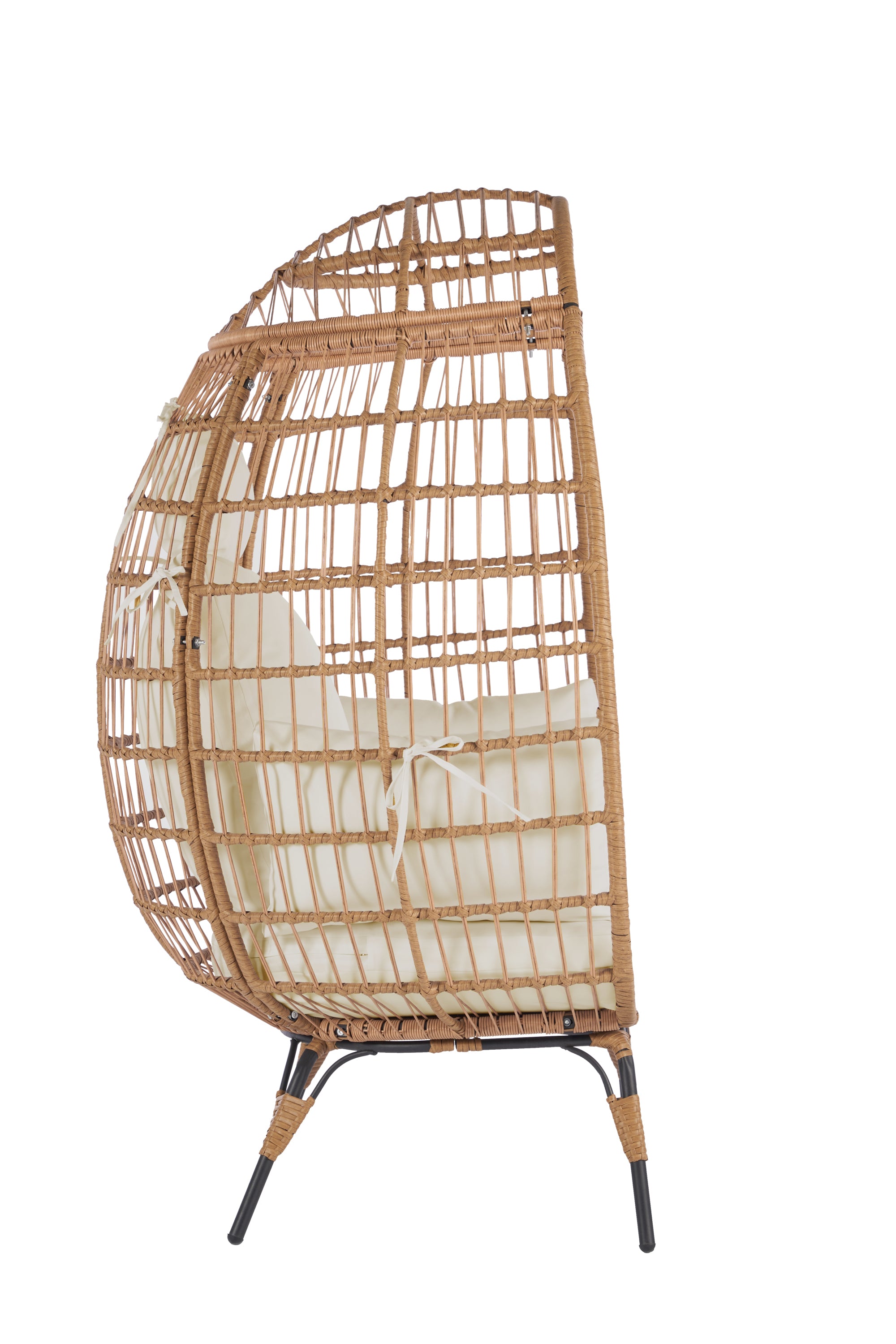 Wicker Egg Chair, Oversized Indoor Outdoor Lounger for Patio, Backyard, Living Room w/ 5 Cushions, Steel Frame, 440lb Capacity - Beige