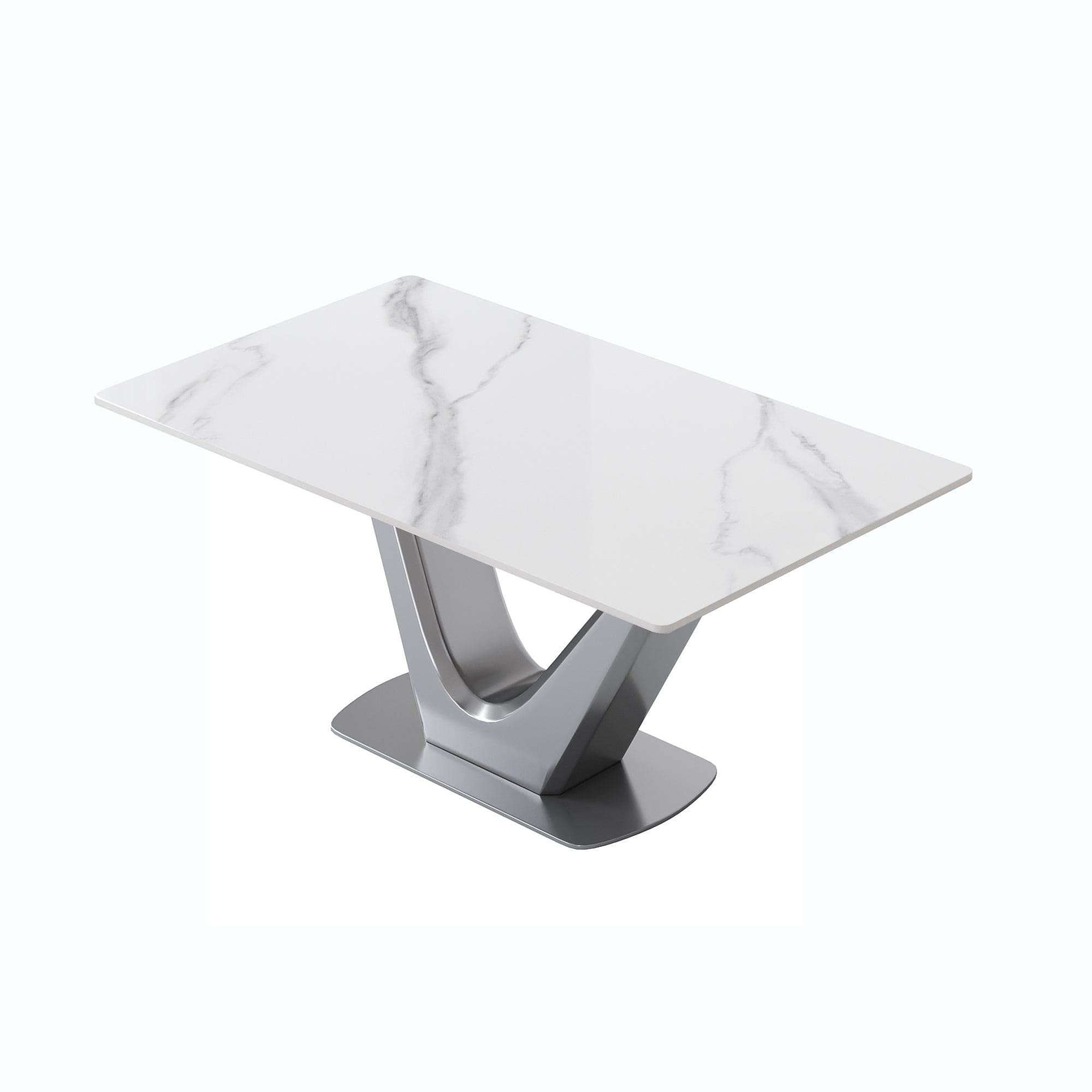 63 "modern artificial stone white panel gray V-shaped metal legs-can accommodate 6-8 people.