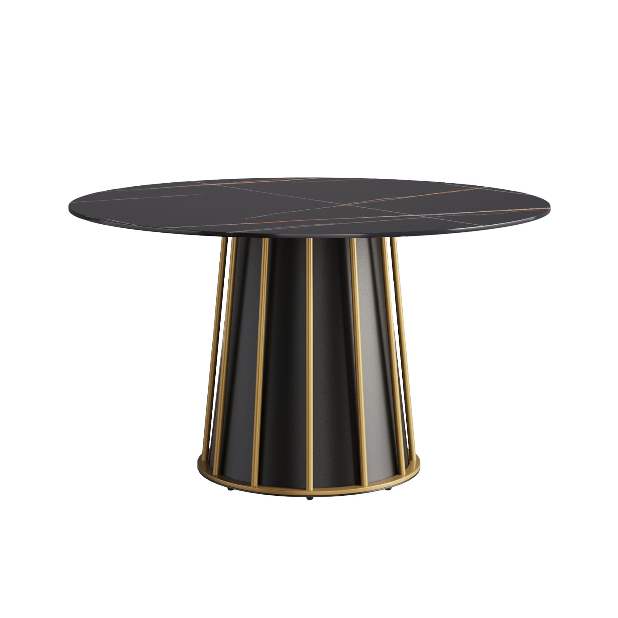 53.15"modern artificial stone round black metal iron base dining table-can accommodate 6 people.(Not including chairs.)