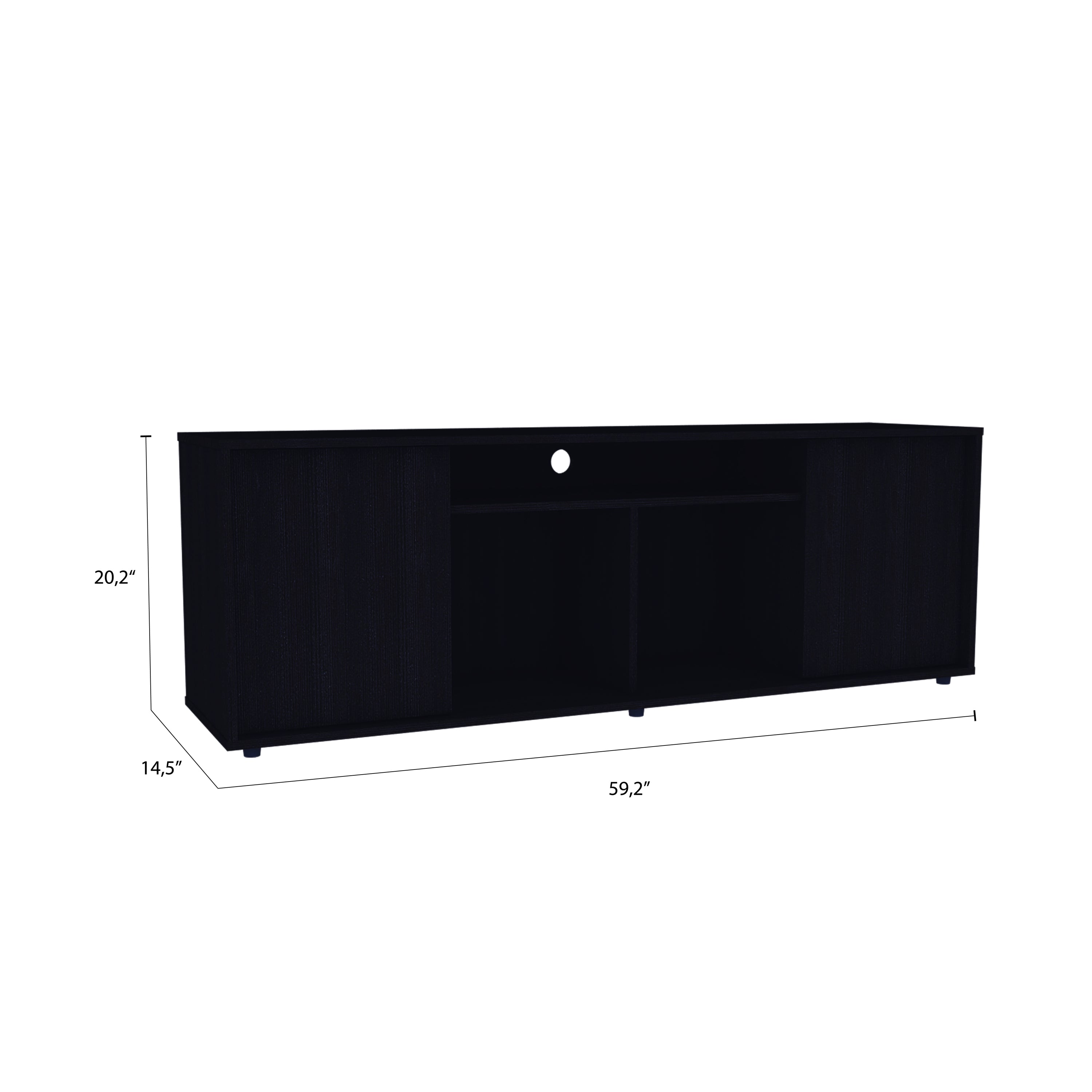 Prana Tv Stand fot TV´s up 60" Four Shelves, Two Cabinets With Single Door -Black