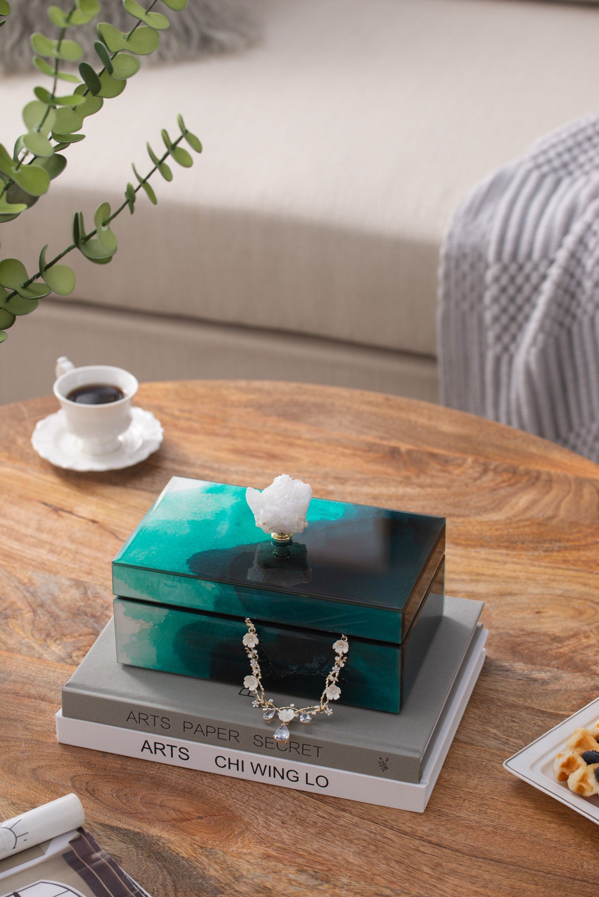 8.5" x 5" x 5" Bethany Aqua Jewelry Box, Stackable Decorative Storage Boxes With Lids