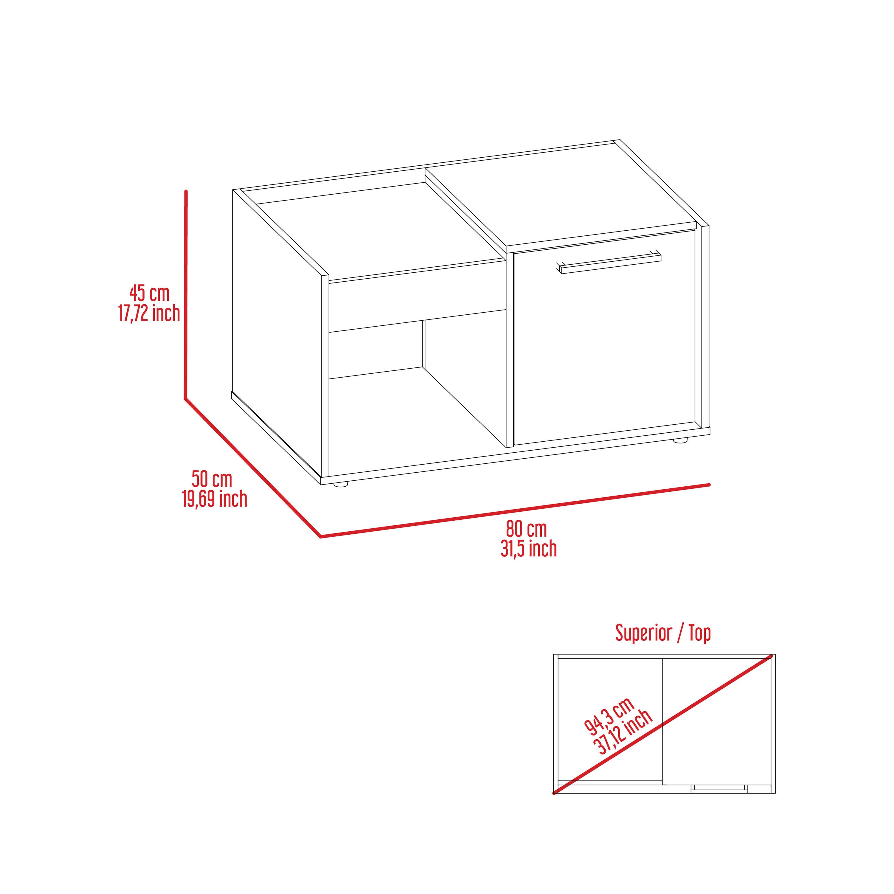 Coffee Table Dext, Single Door Cabinet, One Open Shelf, Dark Walnut Finish