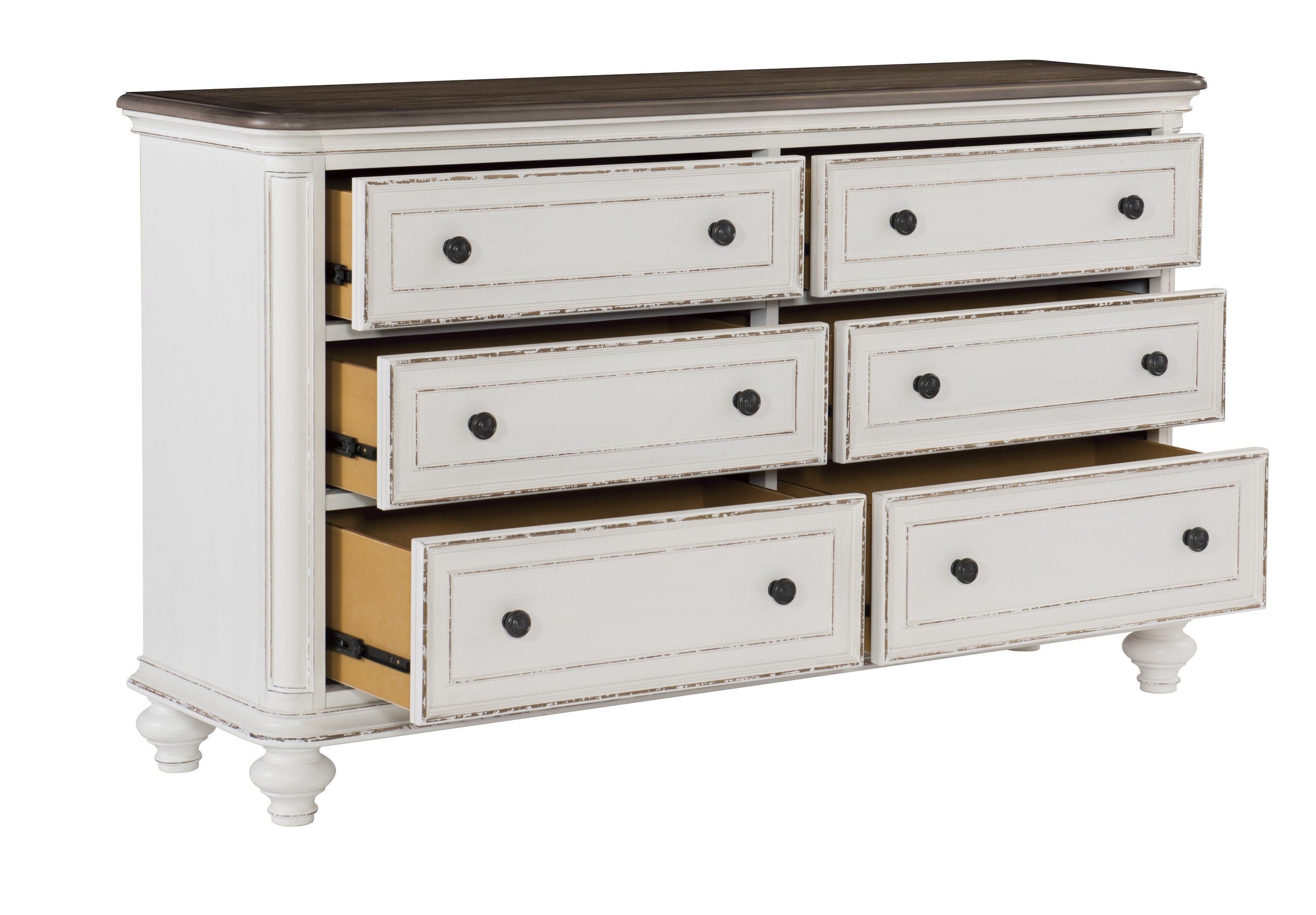 Antique White and Brown Gray Finish1pc Dresser of 6x Drawers Black Knobs Traditional Design Bedroom Furniture