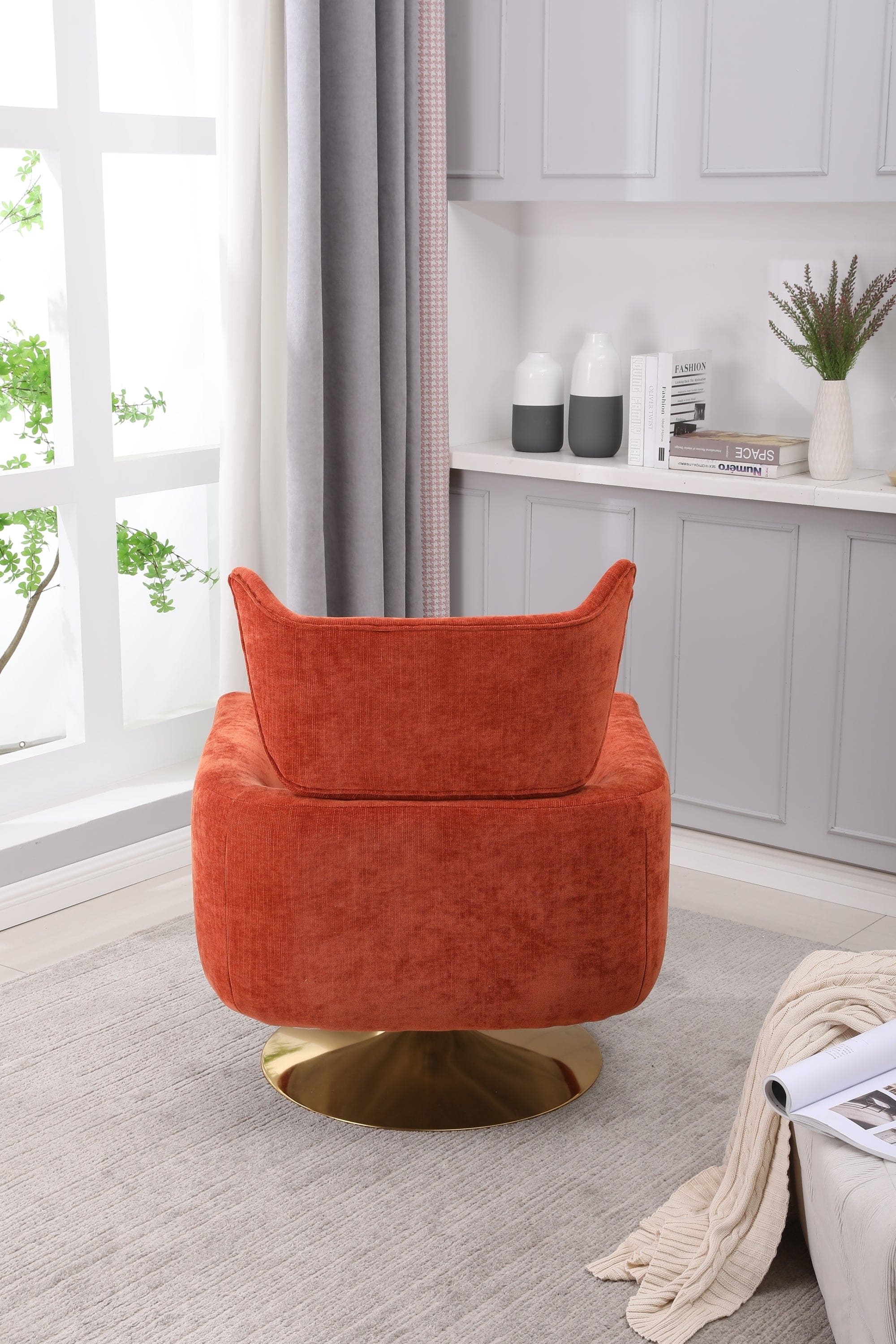 Classic Mid-Century 360-degree Swivel  Accent Chair, Orange Linen