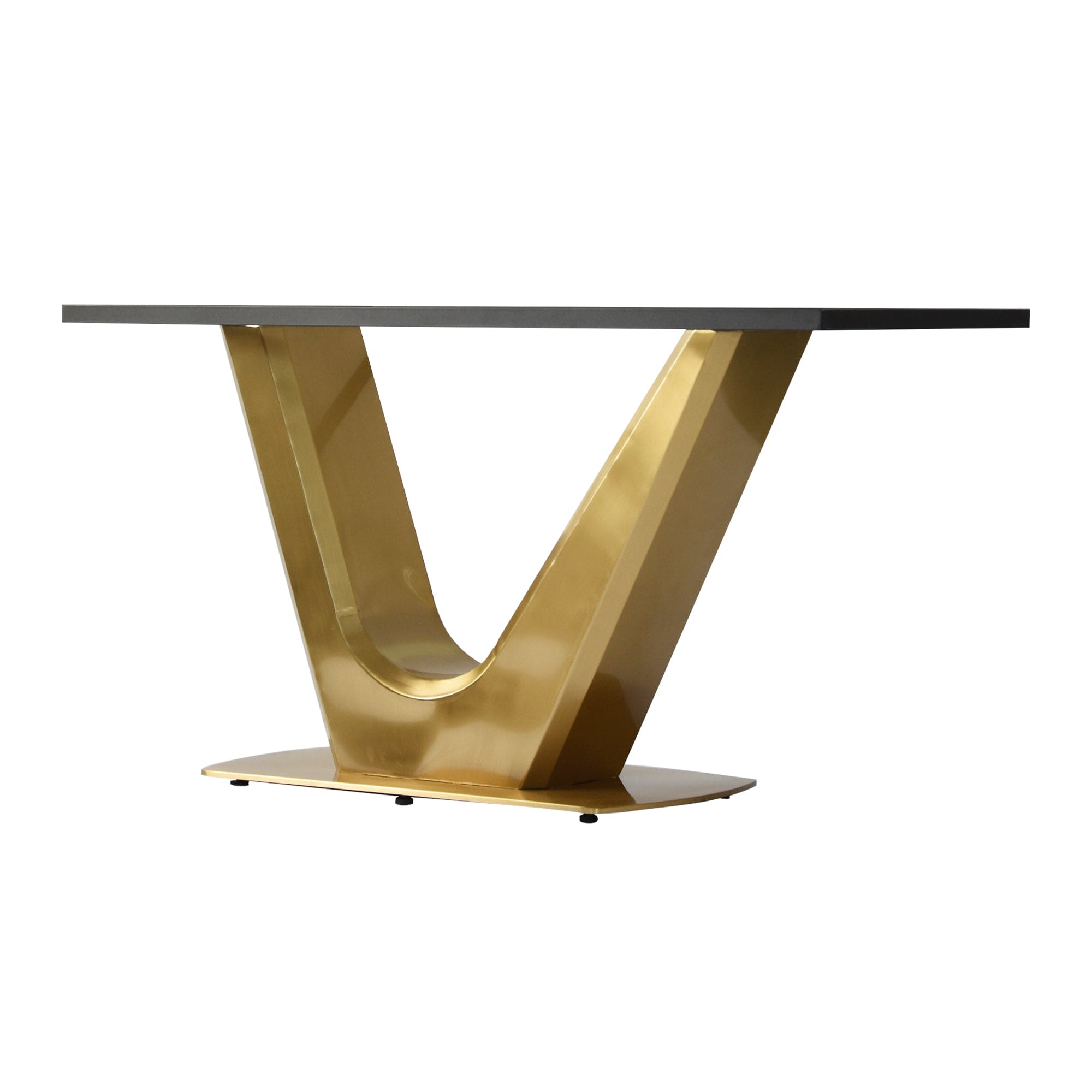 63 "modern artificial stone white panel golden V-shaped metal legs-can accommodate 6-8 people.