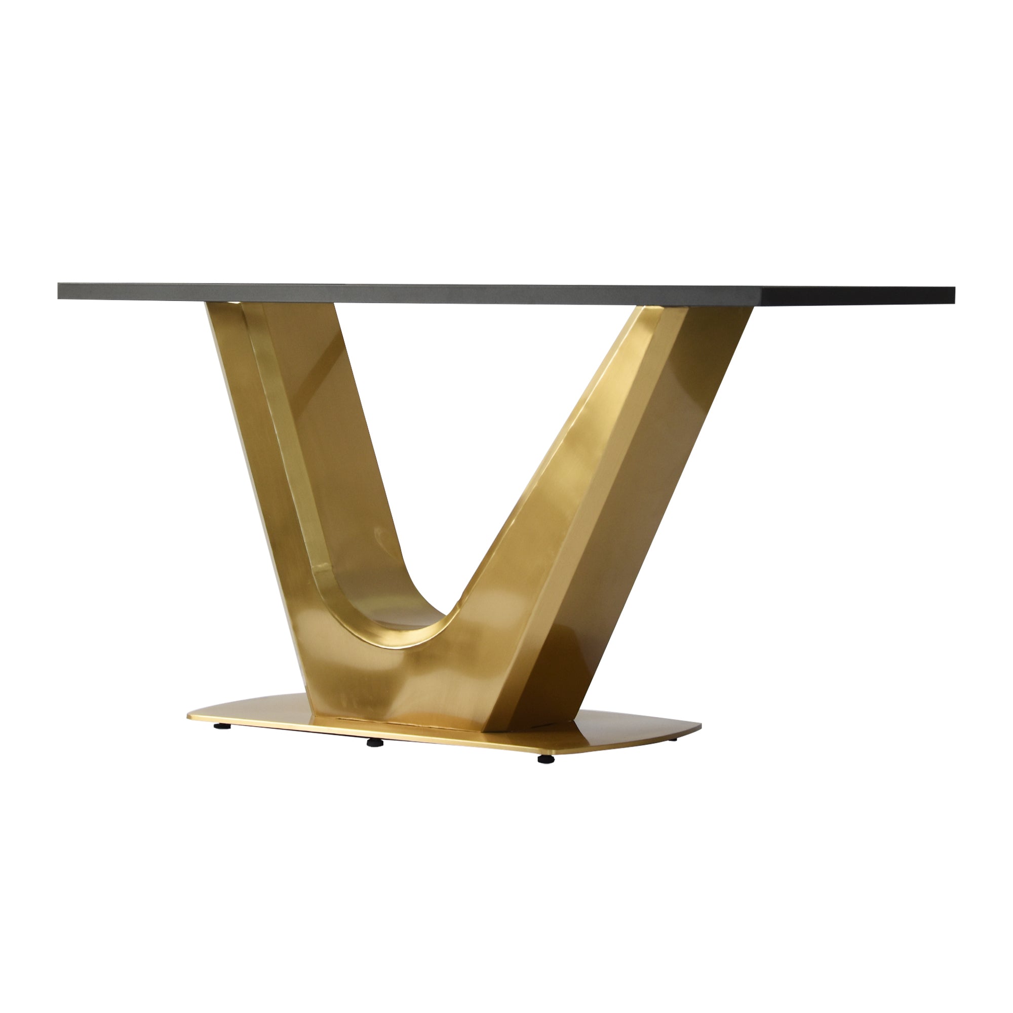 63 "modern artificial stone black panel golden V-shaped metal legs-can accommodate 6-8 people.