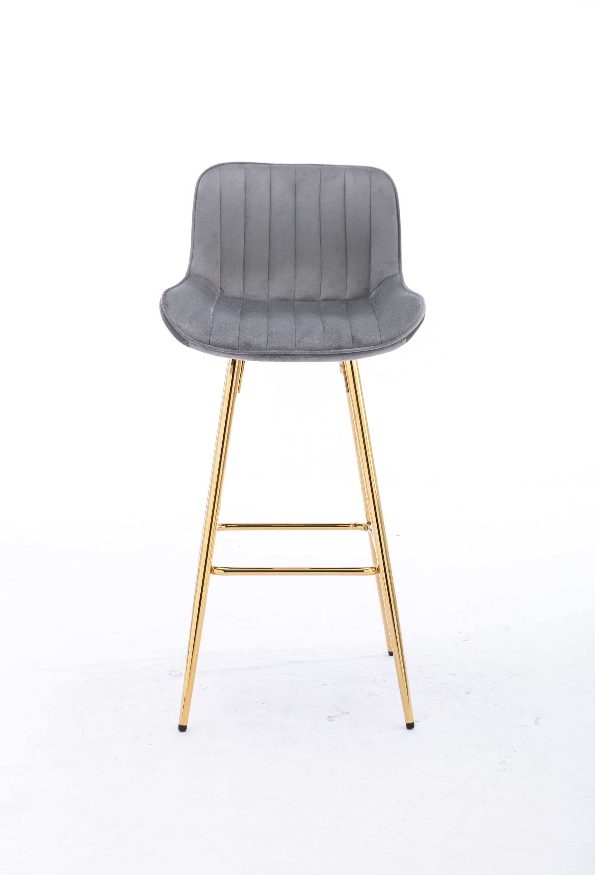 30 inch Set of 2 Bar Stools,with Chrome Footrest Velvet Fabric Counter Stool Golden Leg Simple High Bar Stool,GRAY