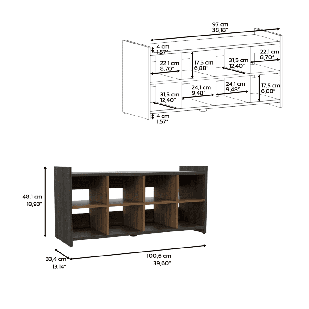 DEPOT E-SHOP Modena Entryway Stackable Storage Unit, Eight Cubbies For Shoes, Eight Shoes Capacity, Carbon Espresso / Mahogany