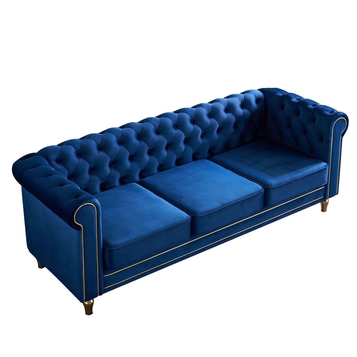 Chesterfield Velvet Sofa 84.65 inch for Living Room BLUE Color