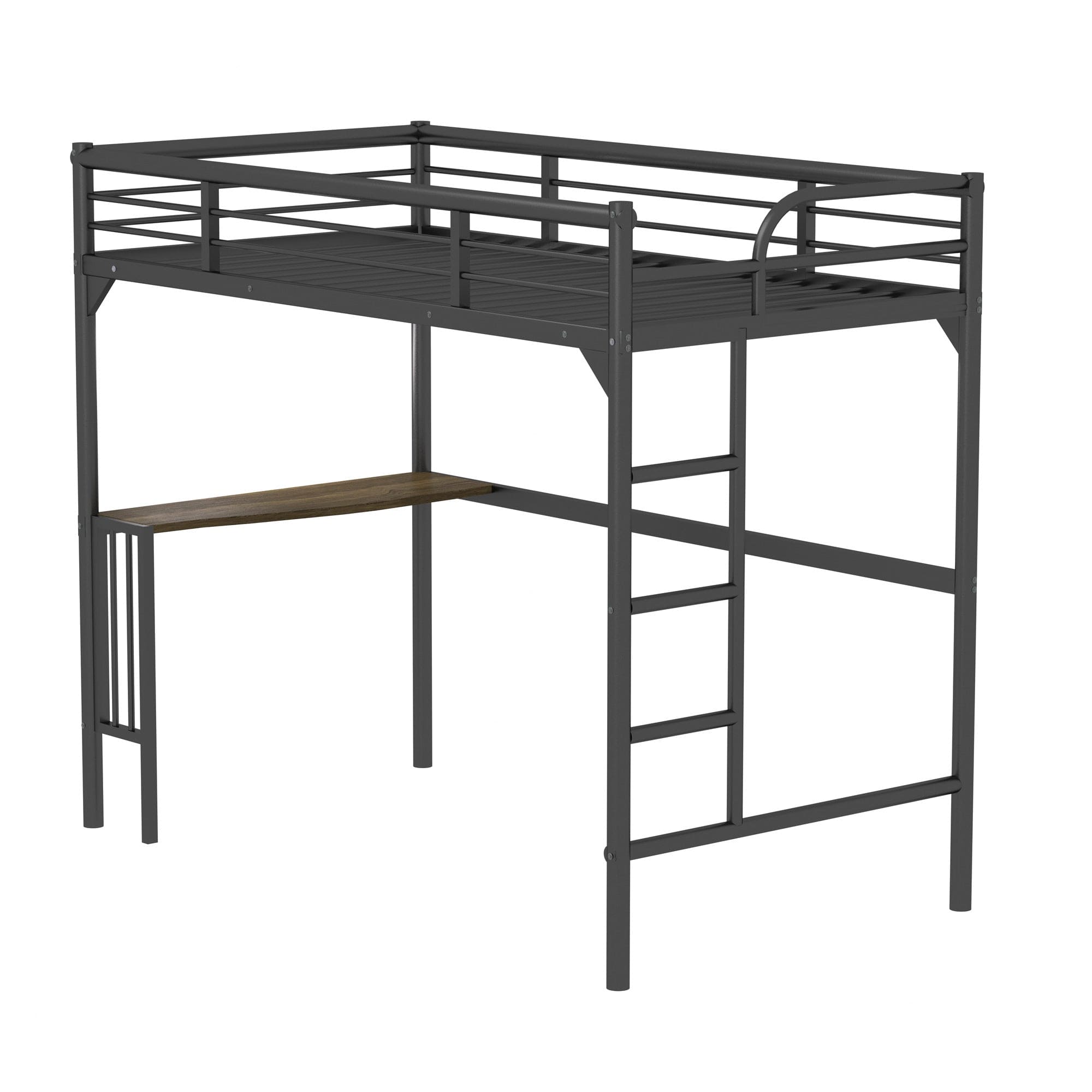 Twin Metal Loft Bed with Desk, Ladder and Guardrails,bookdesk under bed , Black