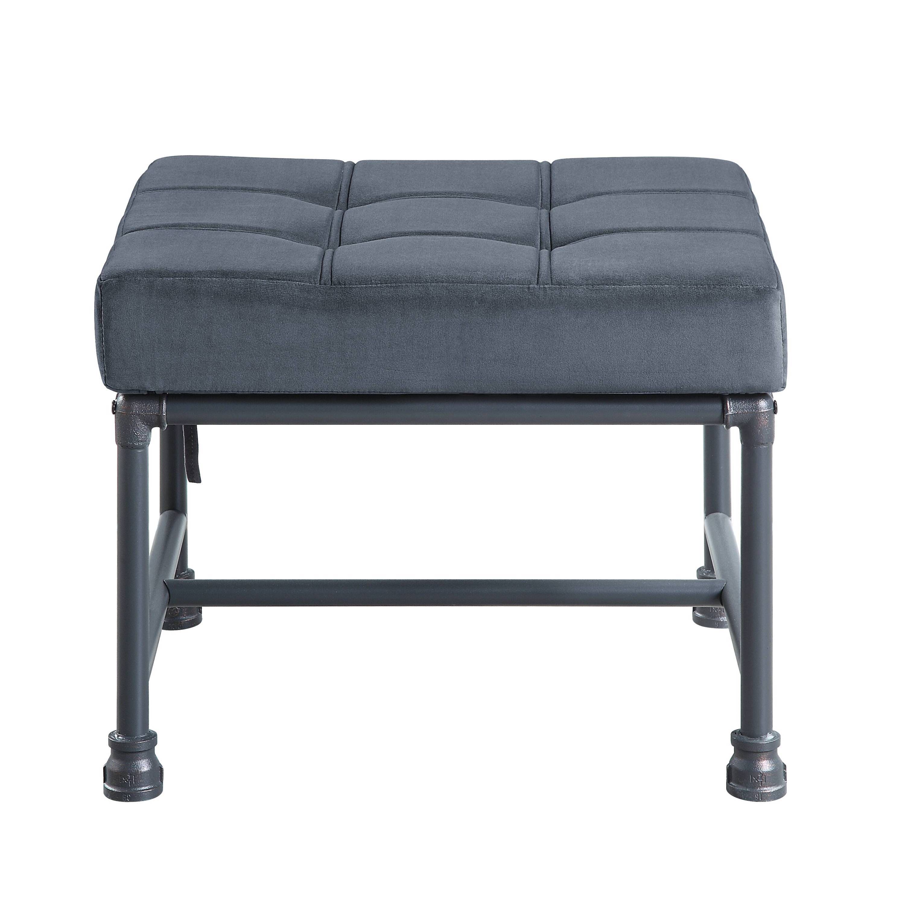 ACME Brantley Ottoman in Gray Velvet & Sandy Gray Finish AC00427