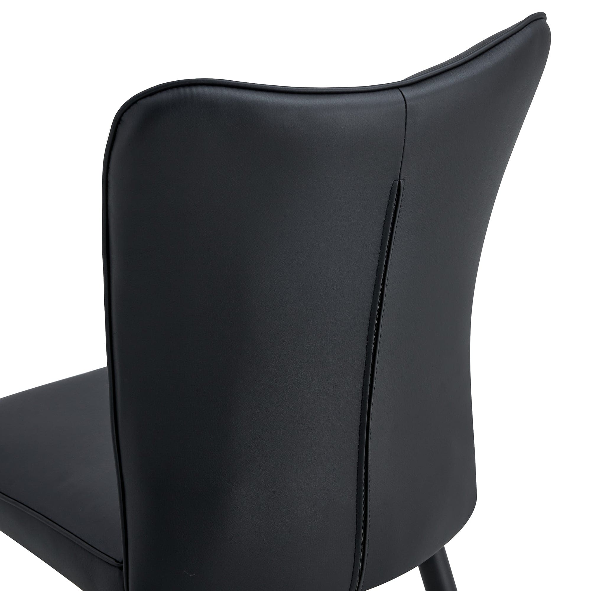 Modern minimalist dining chairs, black PU leather curved backrest and seat cushions, black metal chair legs, suitable for restaurants, bedrooms, and living rooms. A set of four chairs. 008