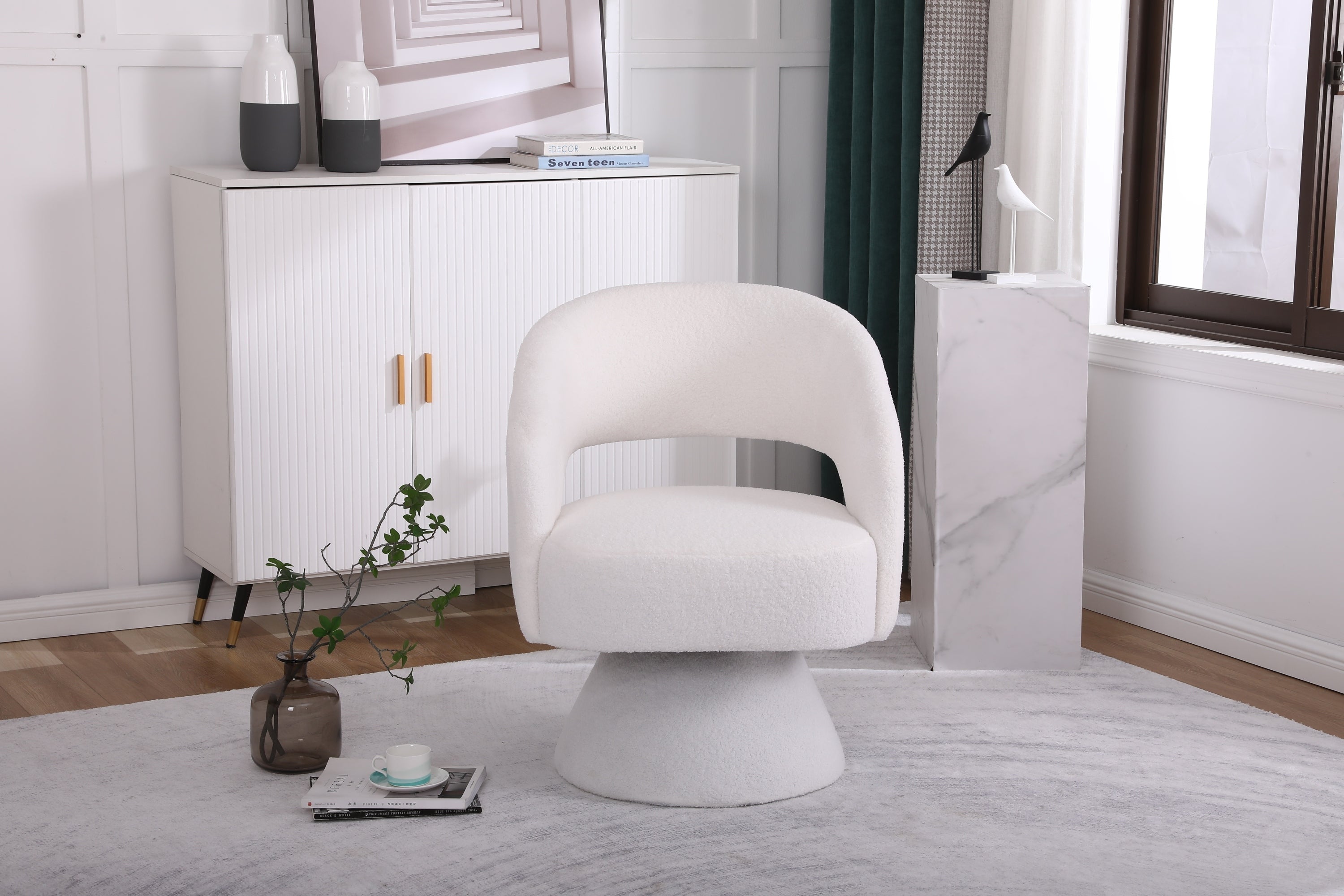 Swivel Accent Chair Armchair, Round Barrel Chair in Fabric for Living Room Bedroom,White