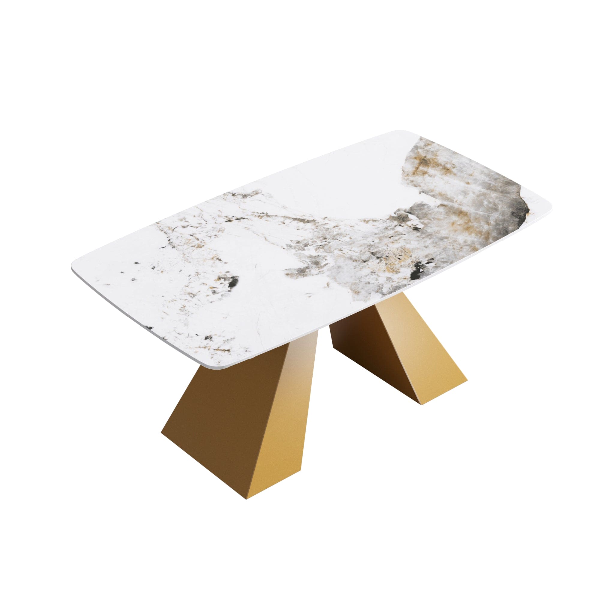 63"Modern artificial stone pandora white curved golden metal leg dining table -6 people