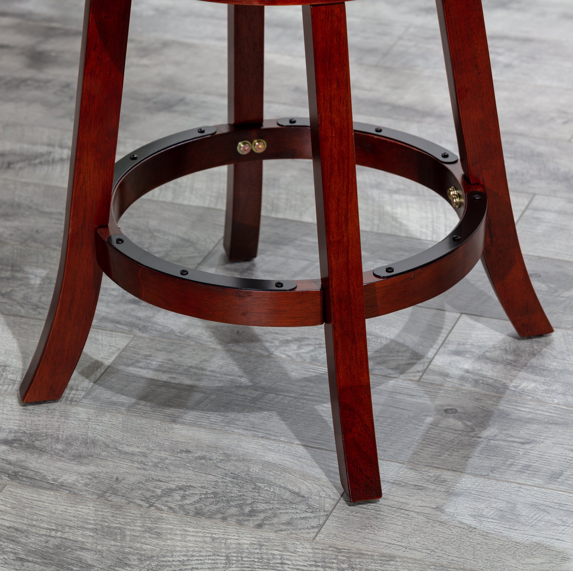 24" Counter Height X-Back Swivel Stool, Cherry Finish, Charcoal Fabric Seat