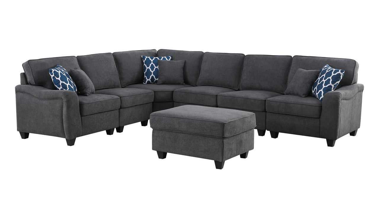 Leo Dark Gray Woven 7Pc Modular L-Shape Sectional Sofa and Ottoman