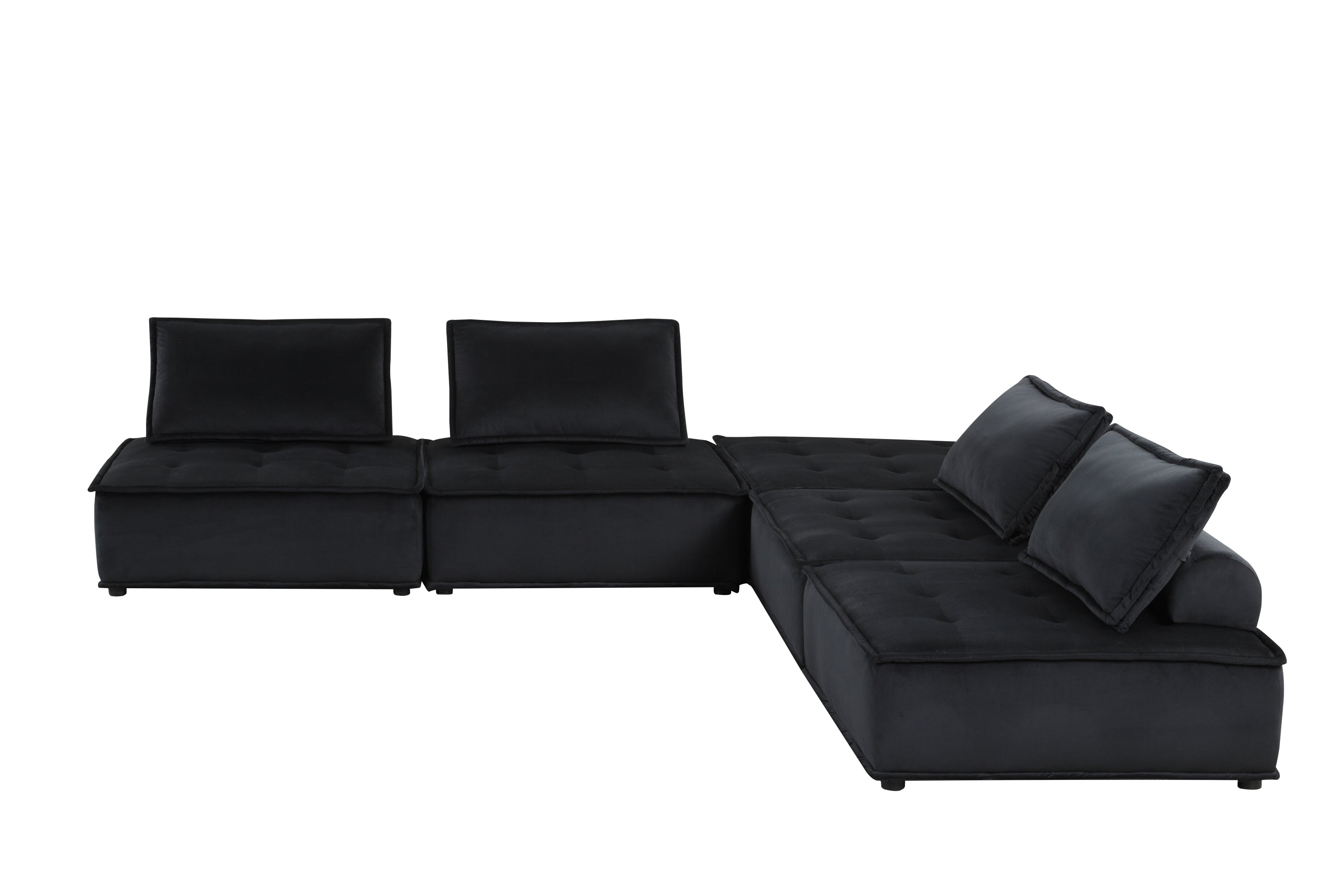 Anna Black Velvet 5 Pc Sectional Sofa Ottoman