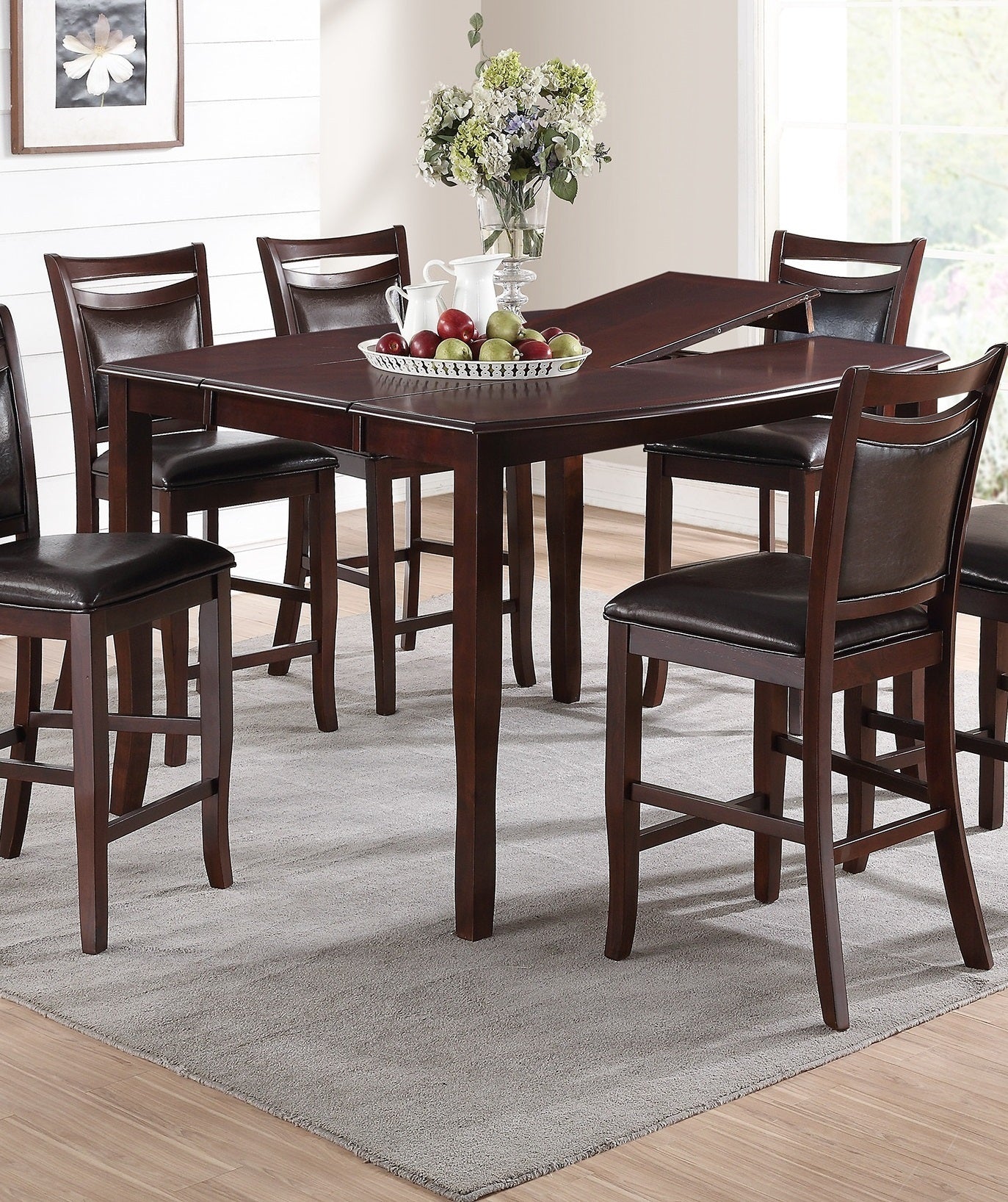 Dining Room Furniture Dining Table Dark Brown Counter Height Table w Butterfly Leaf Wooden Top 1pc Kitchen High Table