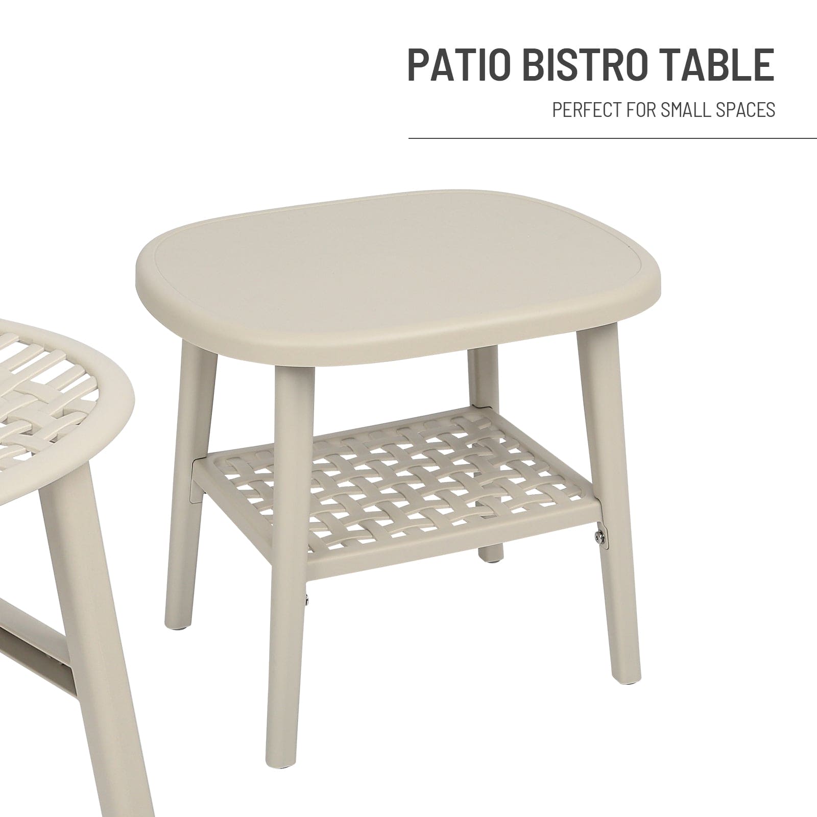 3 Pieces Hollow Design Retro Patio Table Chair Set White