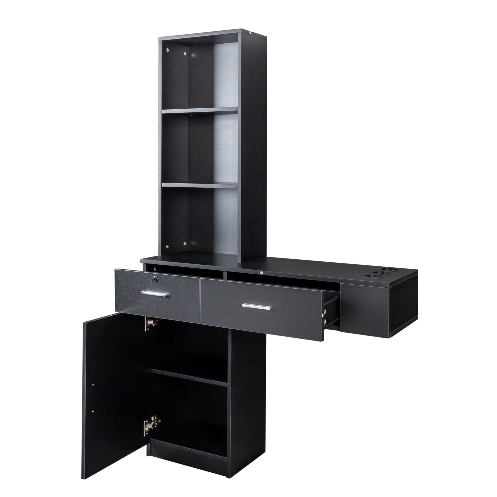 Black modern simple hair desk, multi-layer storage, large storage space