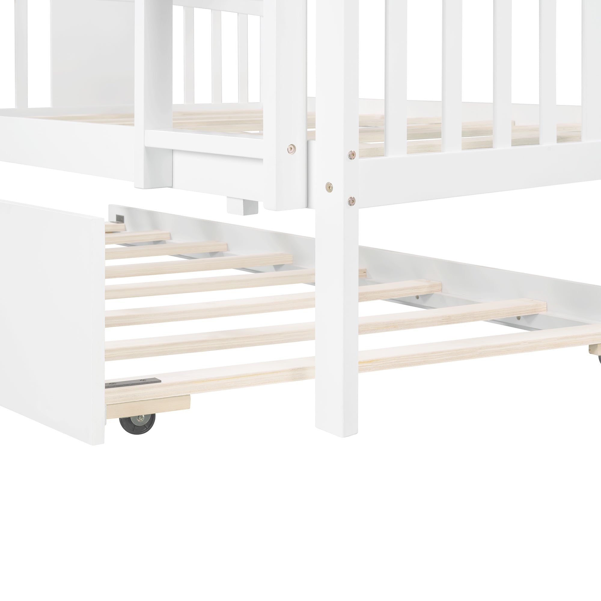 Full over Full Bunk Bed with Twin Size Trundle and Ladder-White(Old SKU: LP000204AAK)