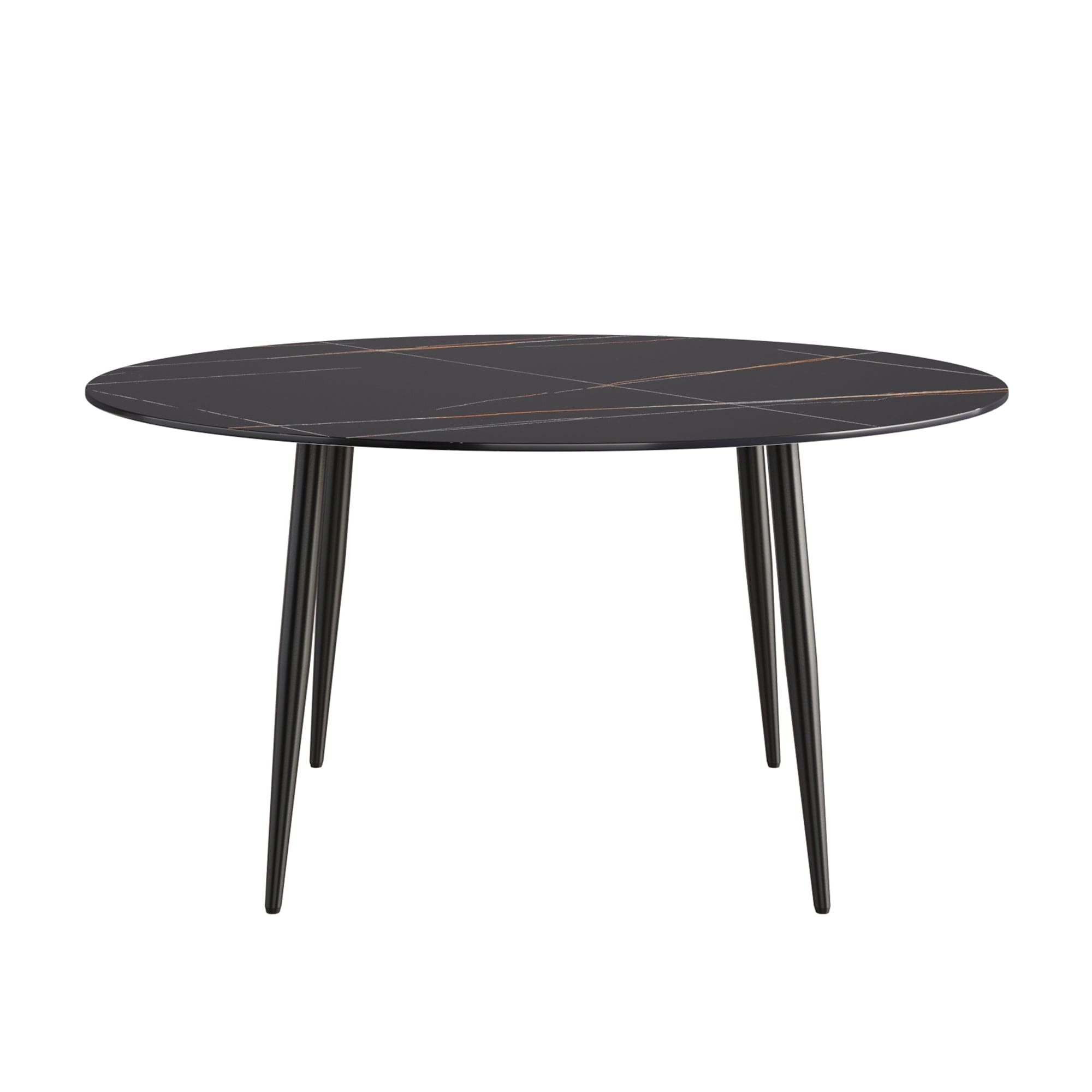 59.05"Modern man-made stone round black metal dining table-position for 6 people