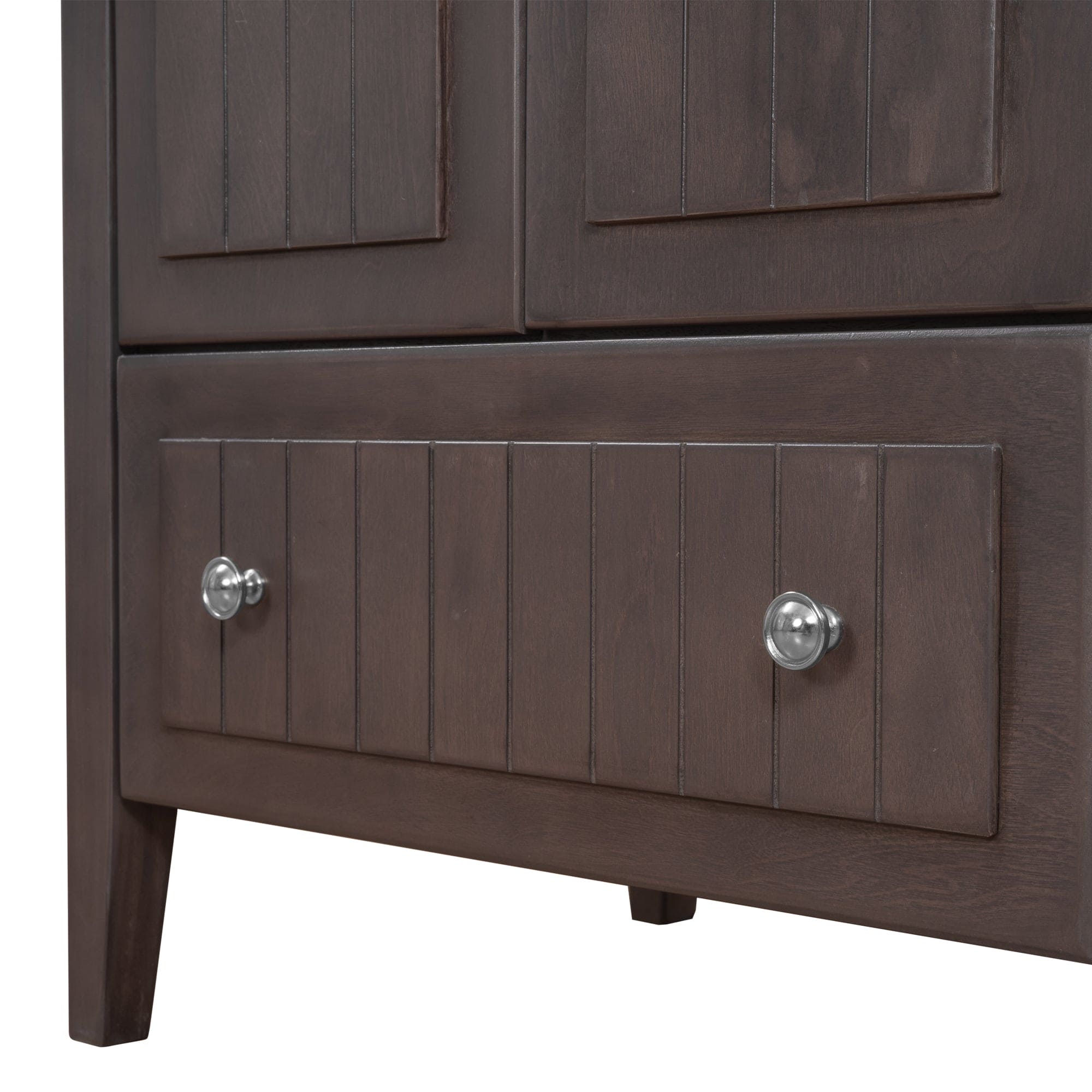 [VIDEO] 36" Bathroom Vanity with Ceramic Basin, Bathroom Storage Cabinet with Two Doors and Drawers, Solid Frame, Metal Handles, Brown (OLD SKU: JL000003AAD)