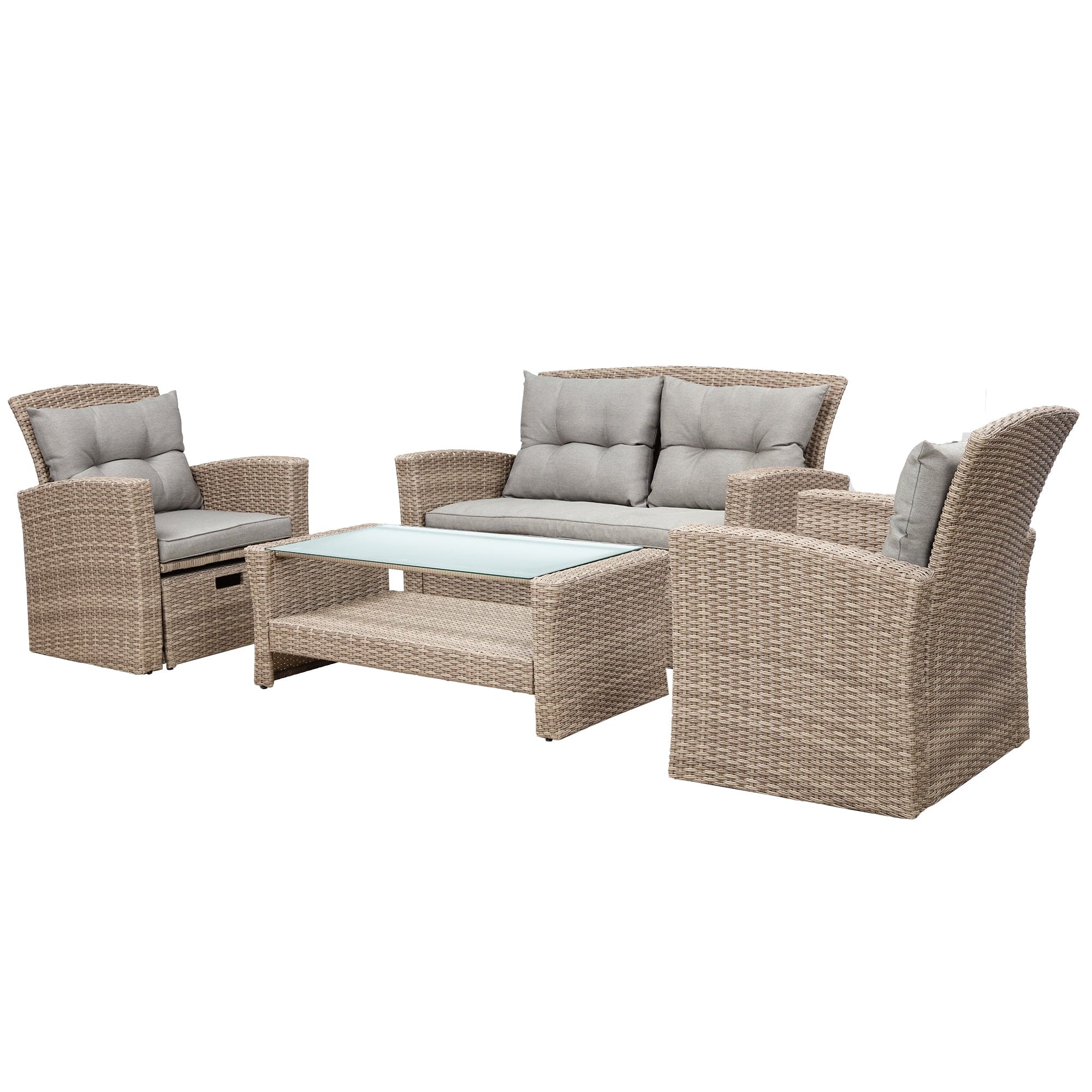 U-style Patio Furniture Set, 4 Piece Outdoor Conversation Set All Weather Wicker Sectional Sofa with Ottoman and Cushions