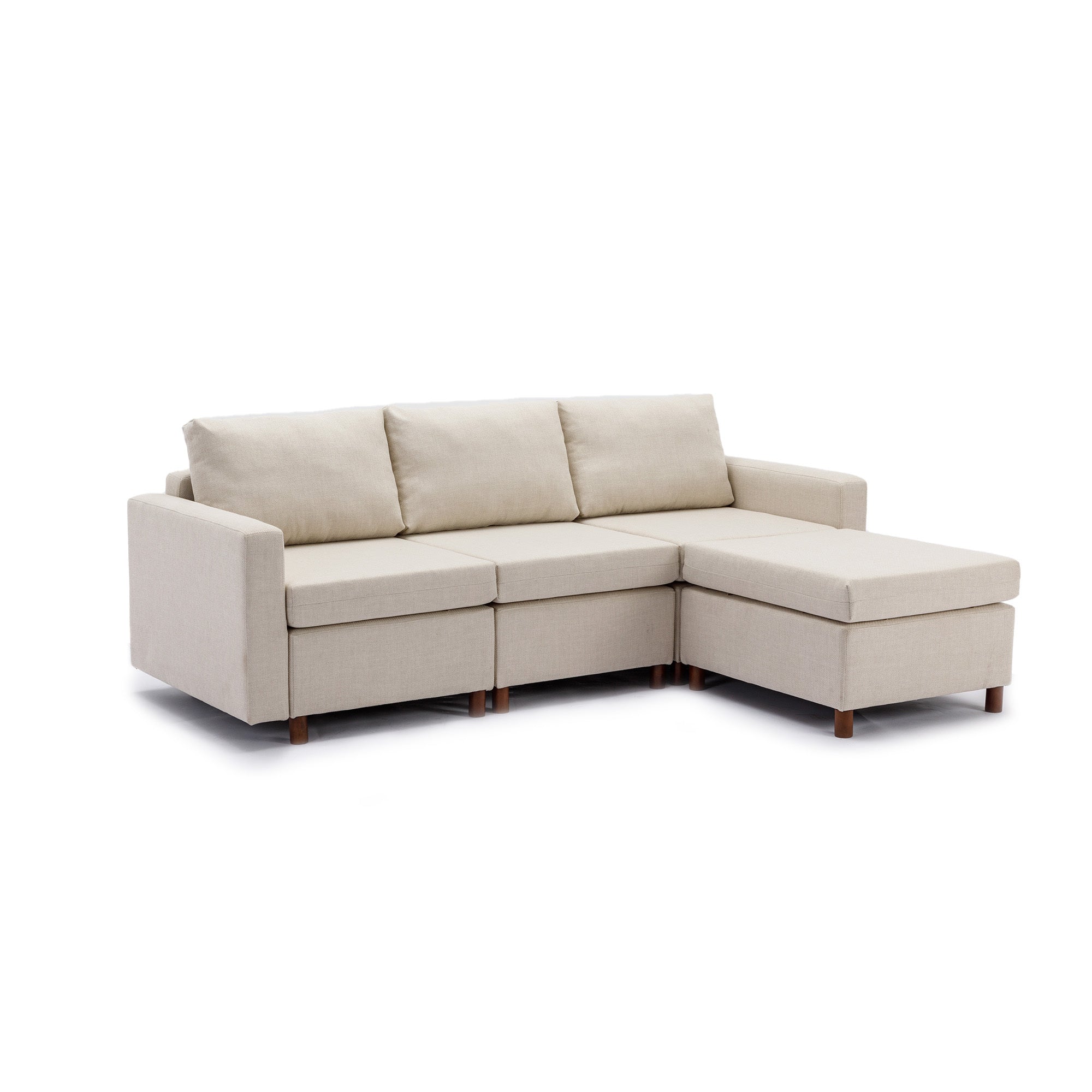 3 Seat Module Sectional Sofa Couch With 1 Ottoman for living room,Seat Cushion and Back Cushion Non-Removable and Non-Washable,Cream