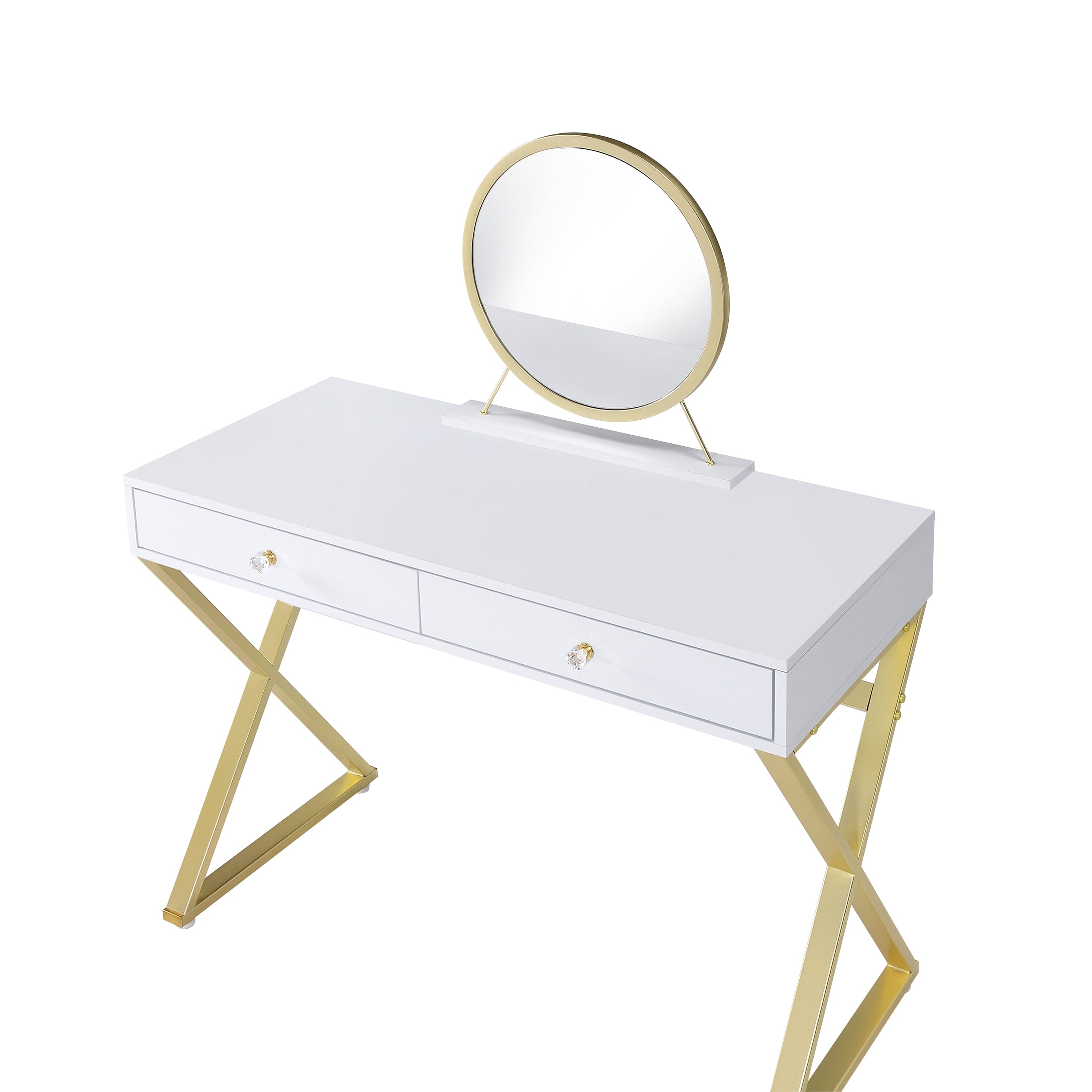 ACME Coleen Vanity Desk w/Mirror & Jewelry Tray in White & Gold Finish AC00667