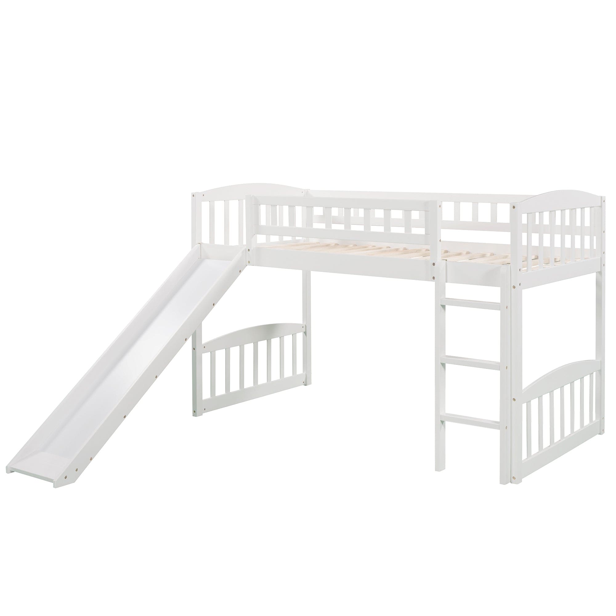 Twin size Loft Bed with Slide and Ladder, White(OLD SKU: LP000504AAK)