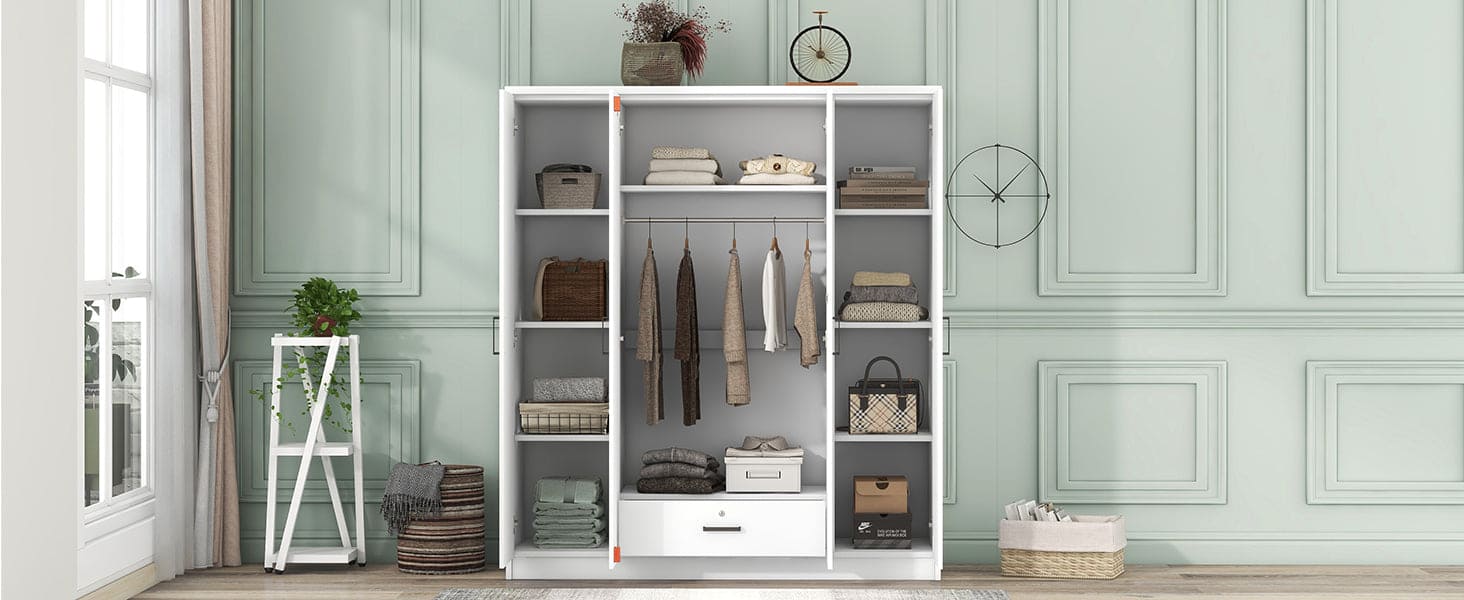 4-Door Wardrobe with 1 Drawer, White