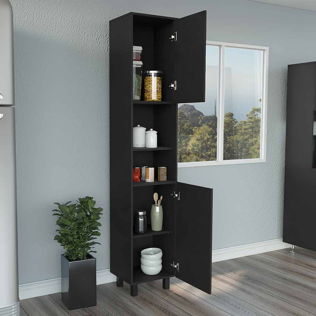 Pantry Cabinet Almada, Three Interior Shelves, Black Wengue Finish