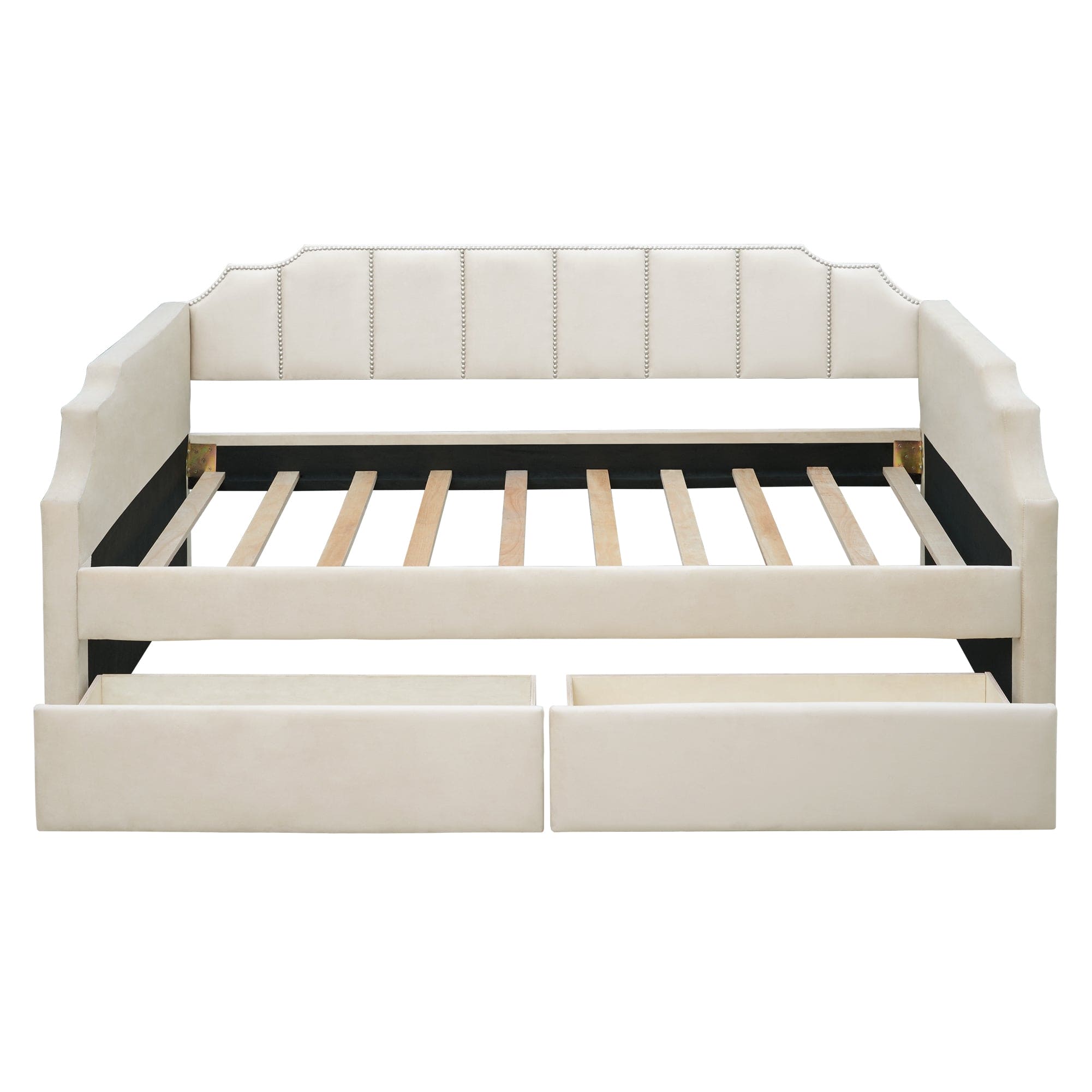 Twin Size Upholstered daybed with Drawers, Wood Slat Support, Beige